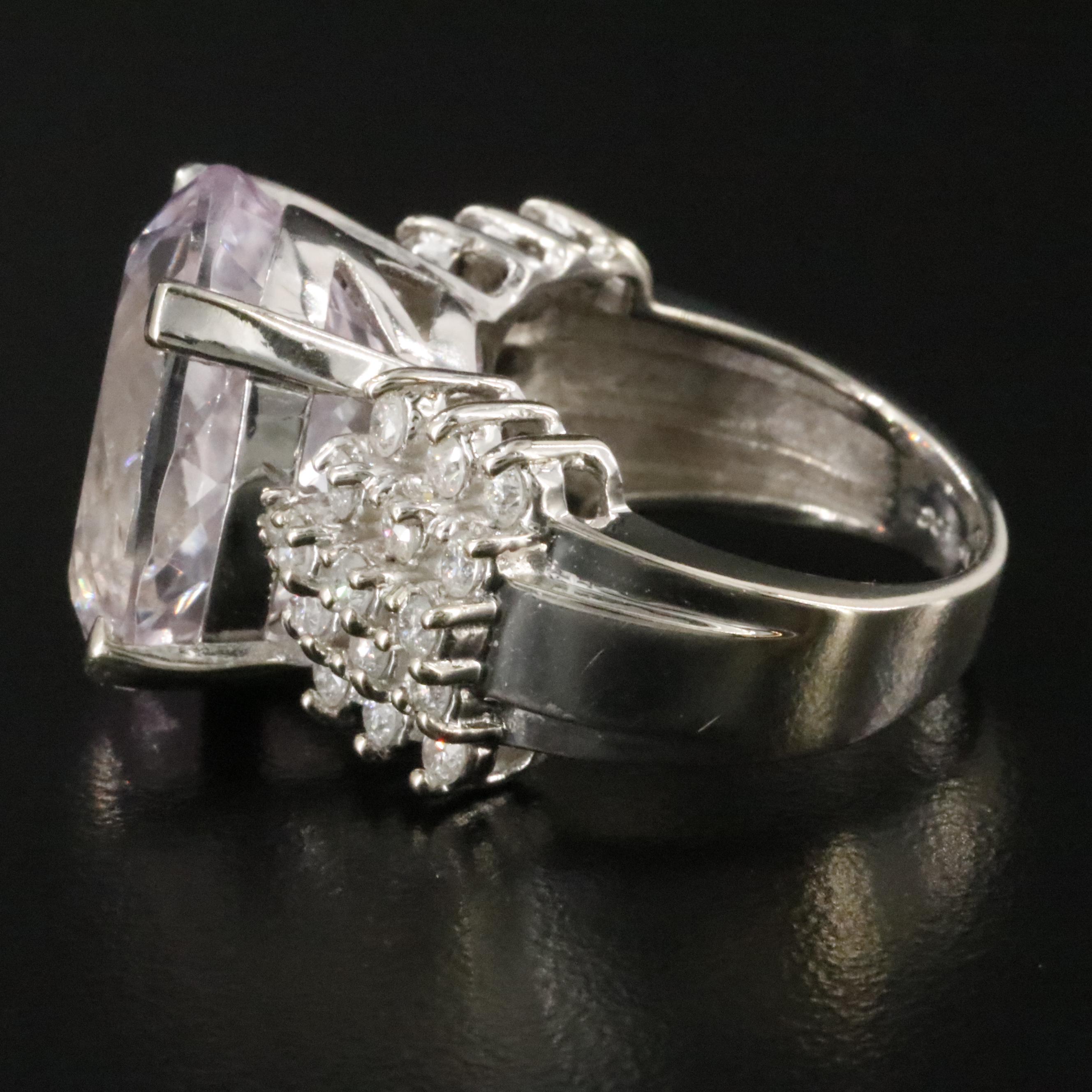 14K 12.41 CT Kunzite and Diamond Ring