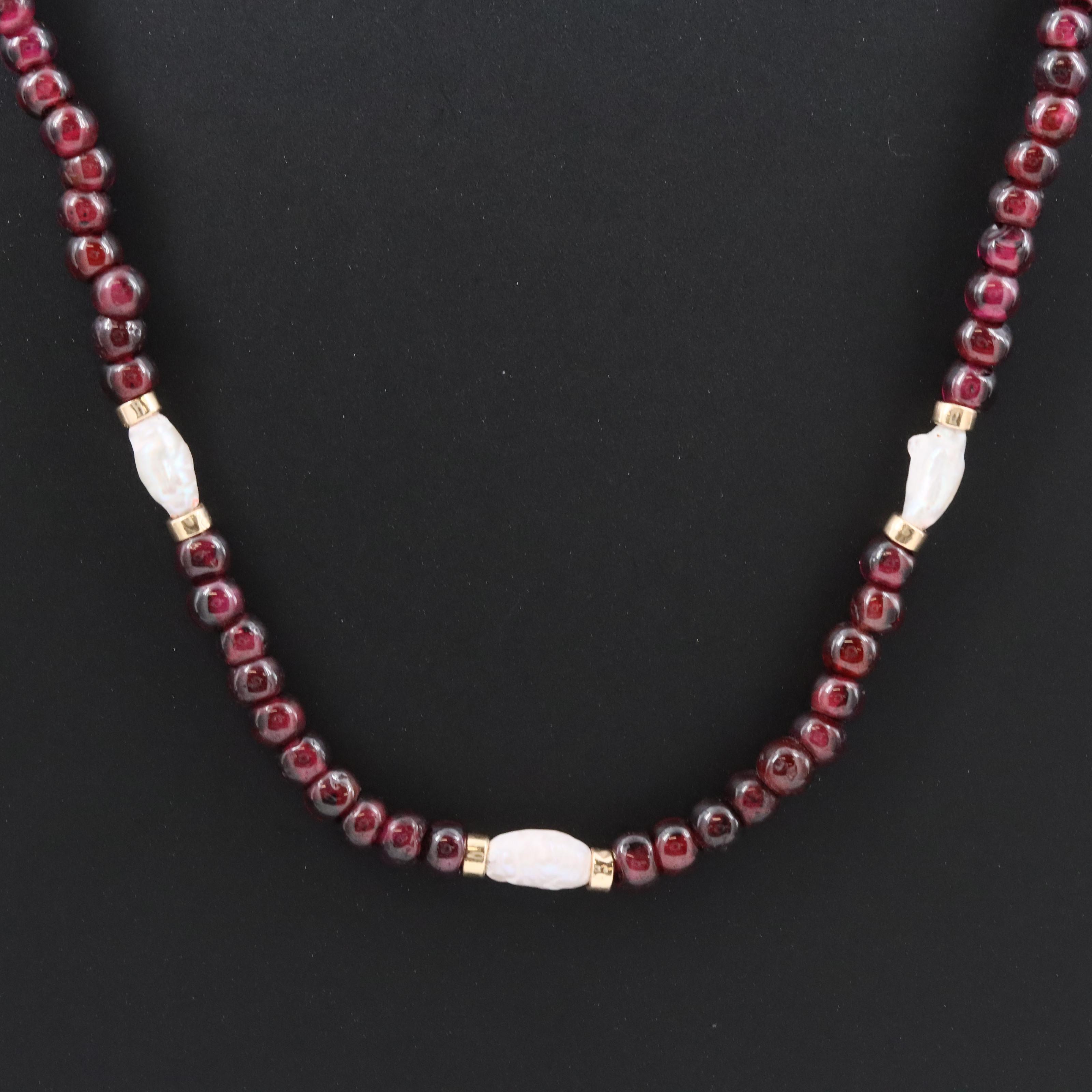 Rhodolite Garnet and Pearl Necklace with 14K Accents and Clasp