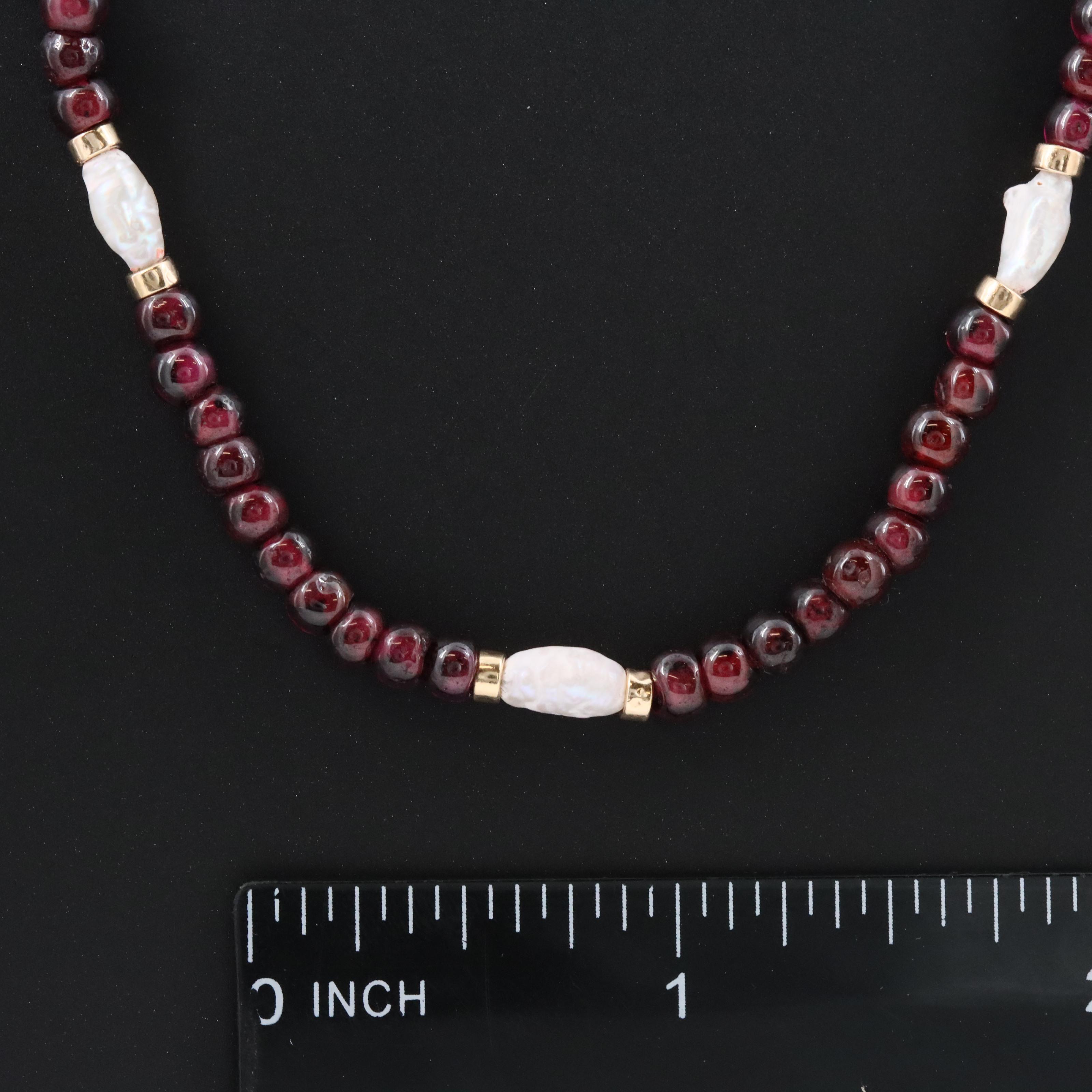 Rhodolite Garnet and Pearl Necklace with 14K Accents and Clasp