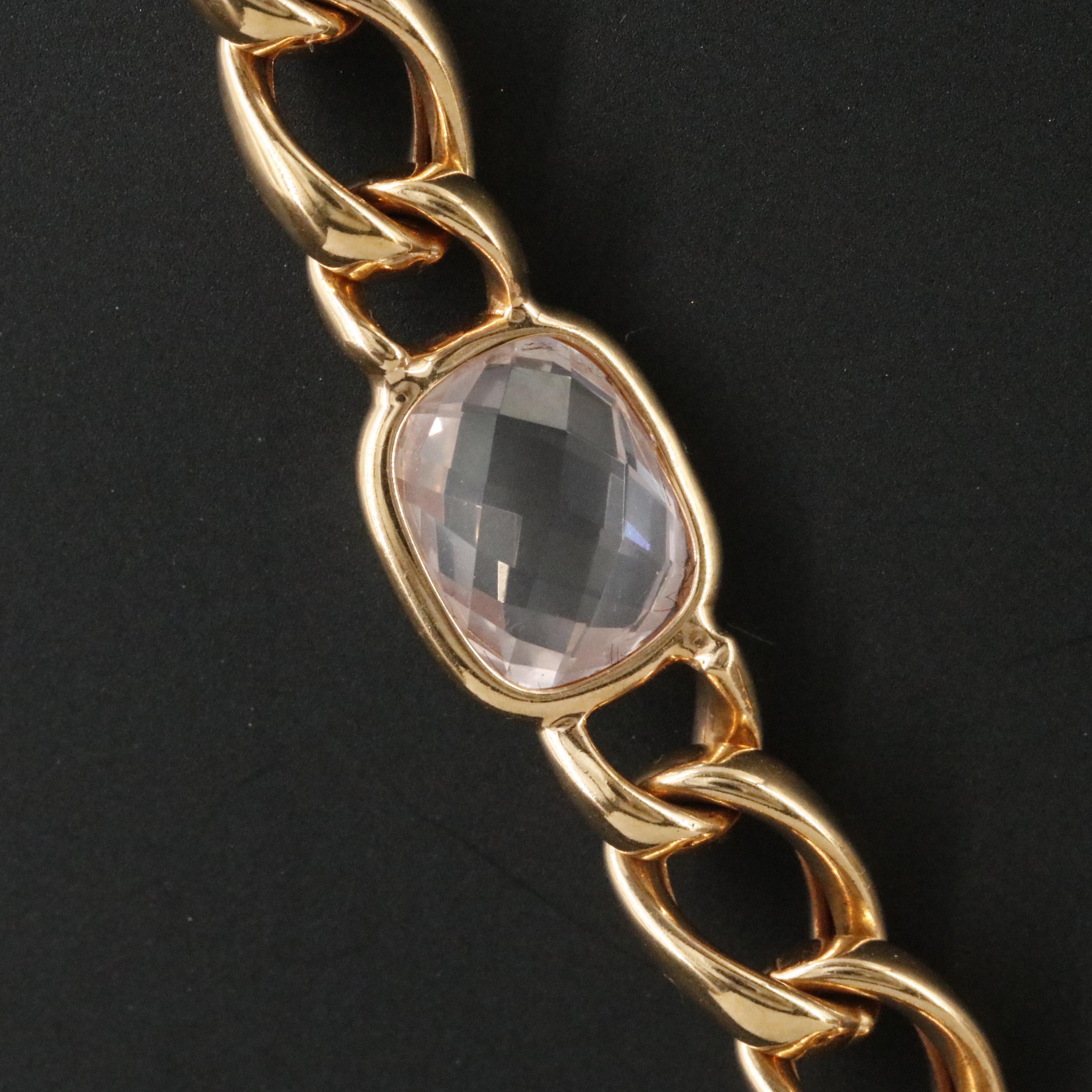 14K Amethyst and Rose Quartz Curb Chain Necklace