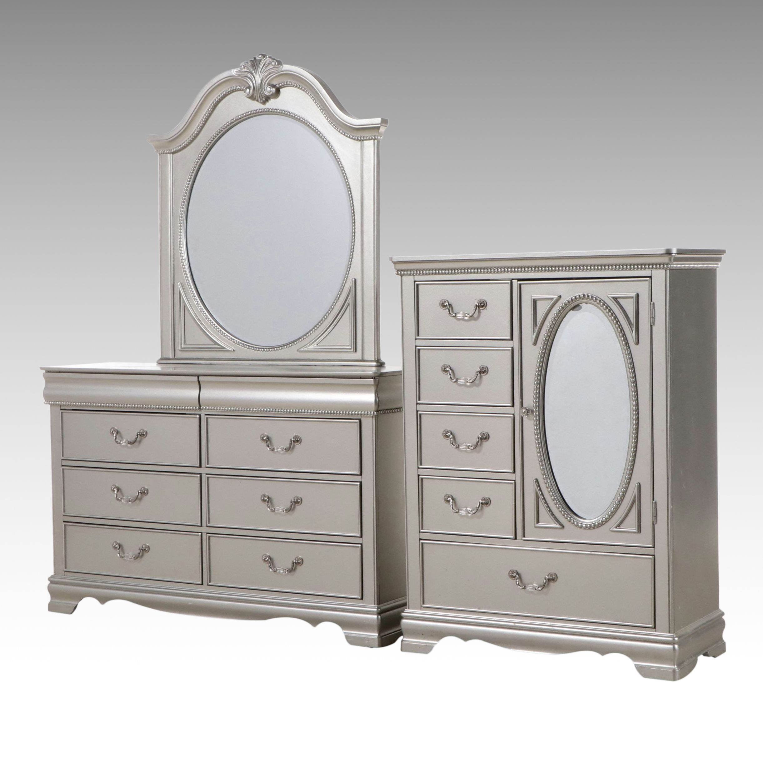 Standard Furniture French Style Silver Painted Wooden Dresser and Chest