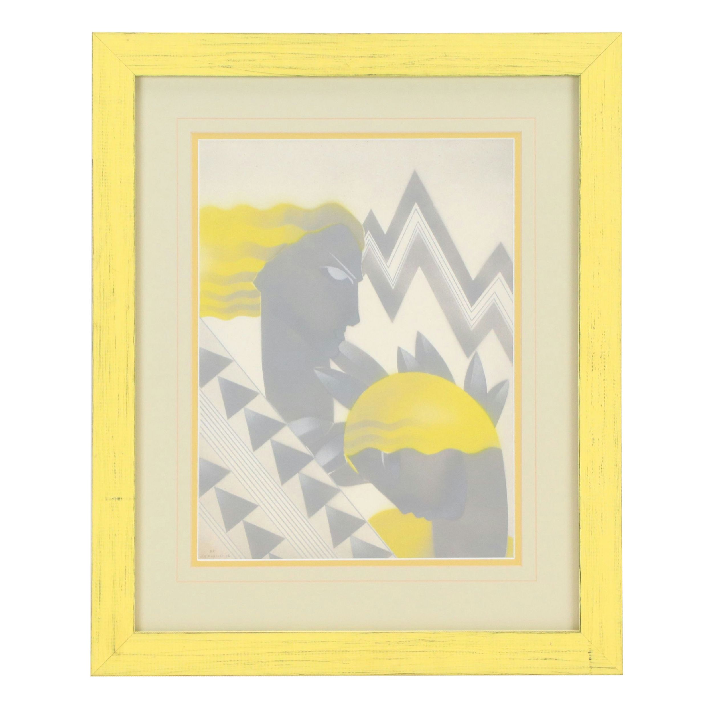 William Ernst Hentschel Abstract Geometric Pochoir of Figures, 1935