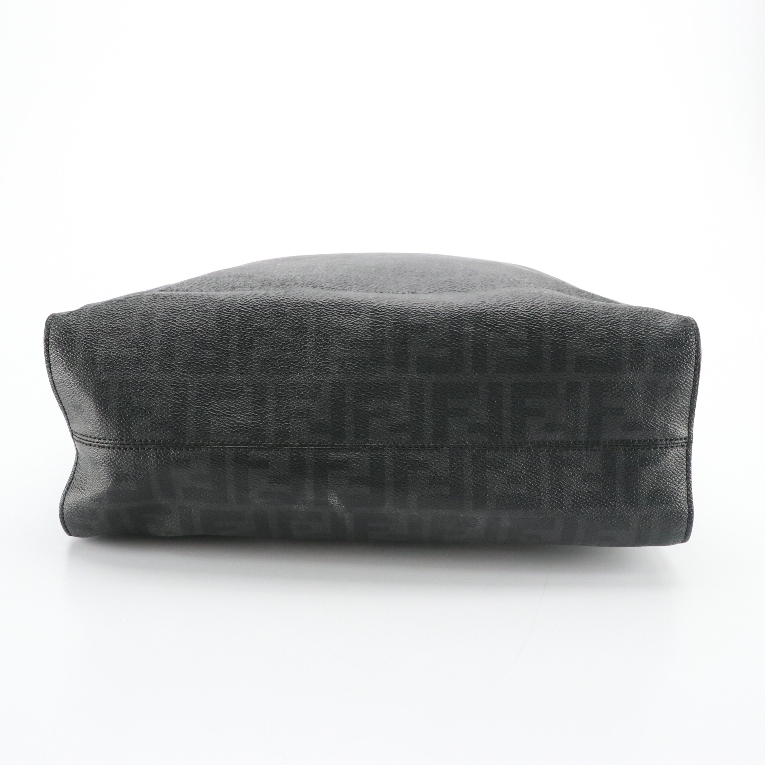 Fendi Leather Handle Vertical Tote in Black/Gray Zucca Canvas