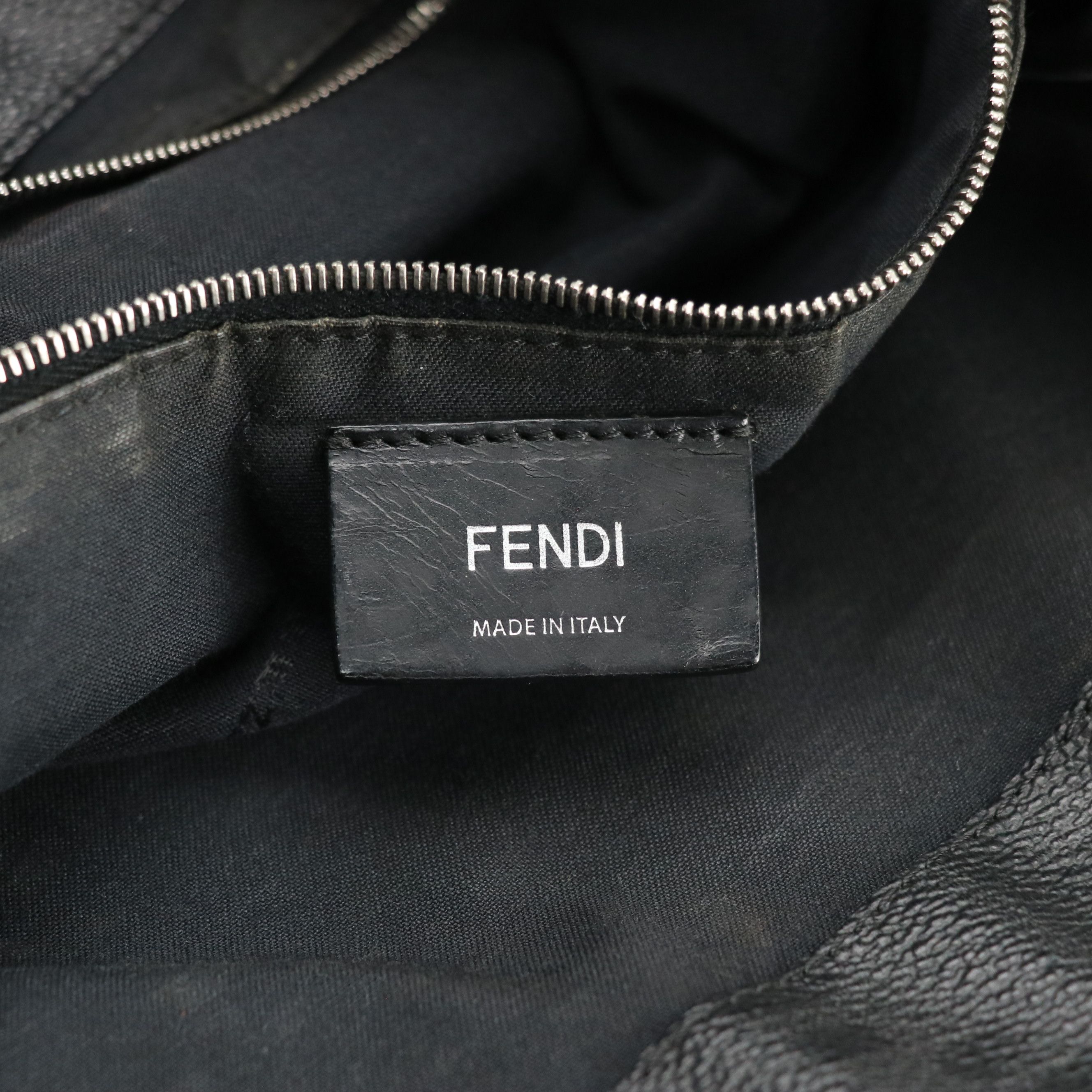 Fendi Leather Handle Vertical Tote in Black/Gray Zucca Canvas