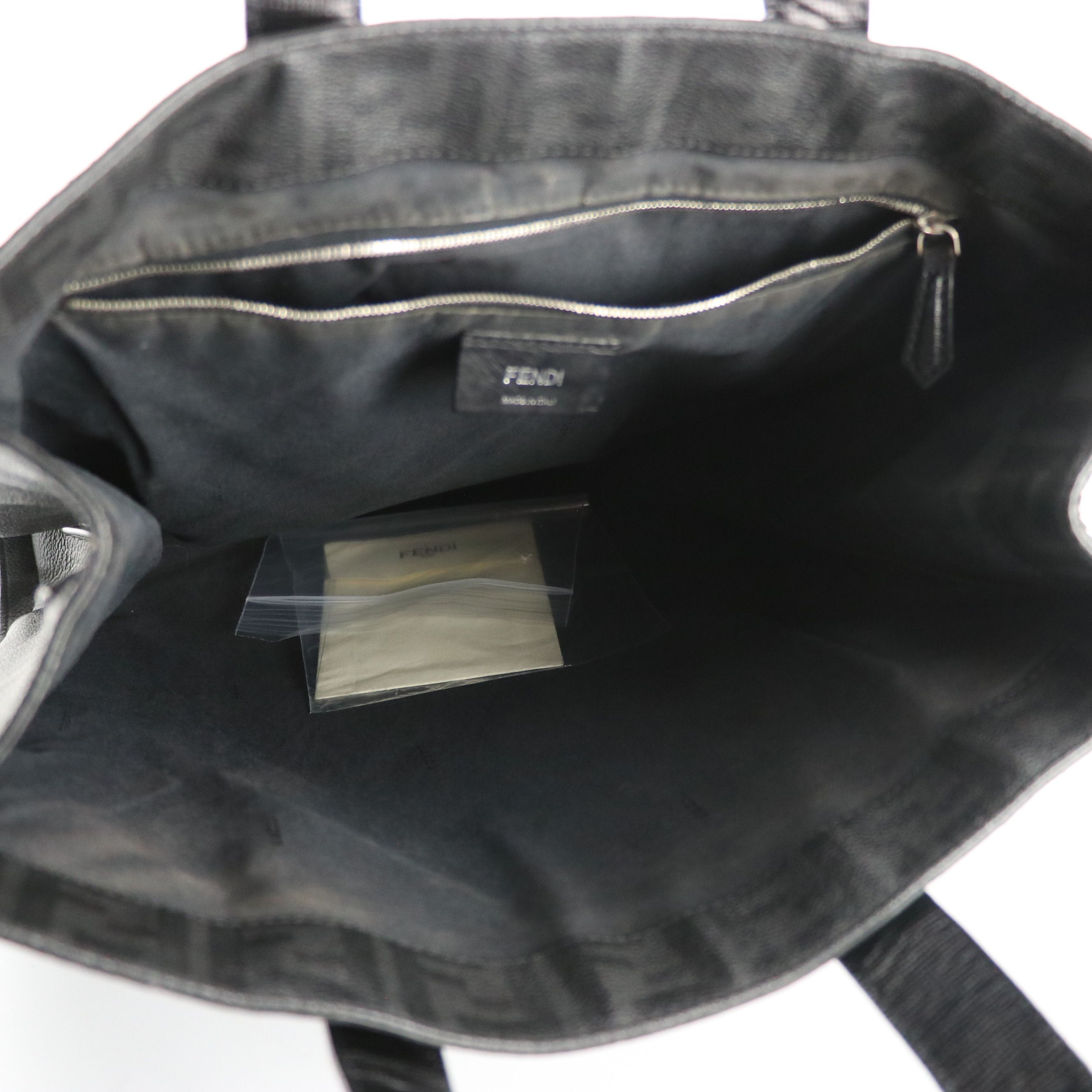 Fendi Leather Handle Vertical Tote in Black/Gray Zucca Canvas