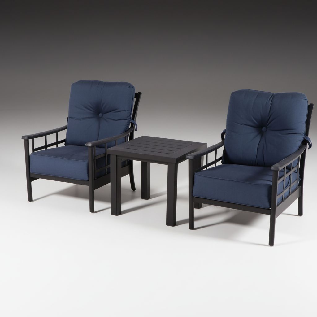 Pair of Contemporary Patio Armchairs and End Table