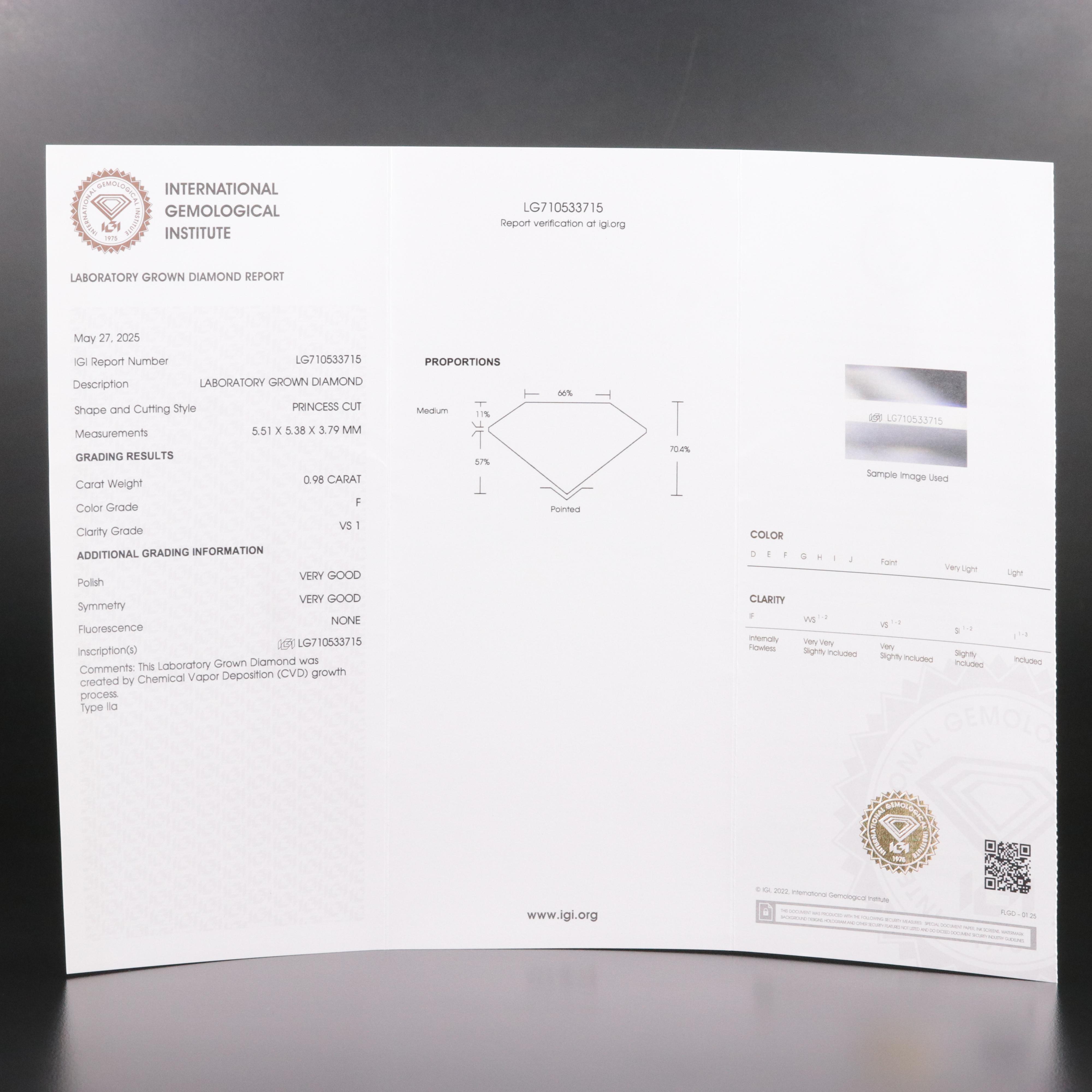 Loose 0.98 CT Lab Grown Diamond with IGI Report