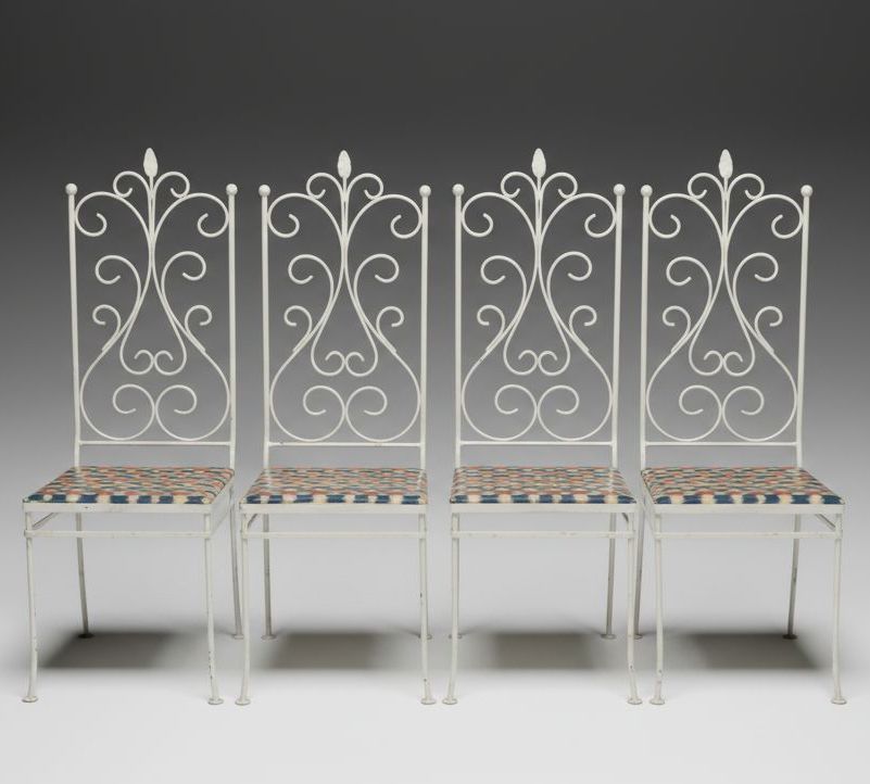 Five Piece Mid Century Modern Style Metal Patio Dining Set with Glass Top Table