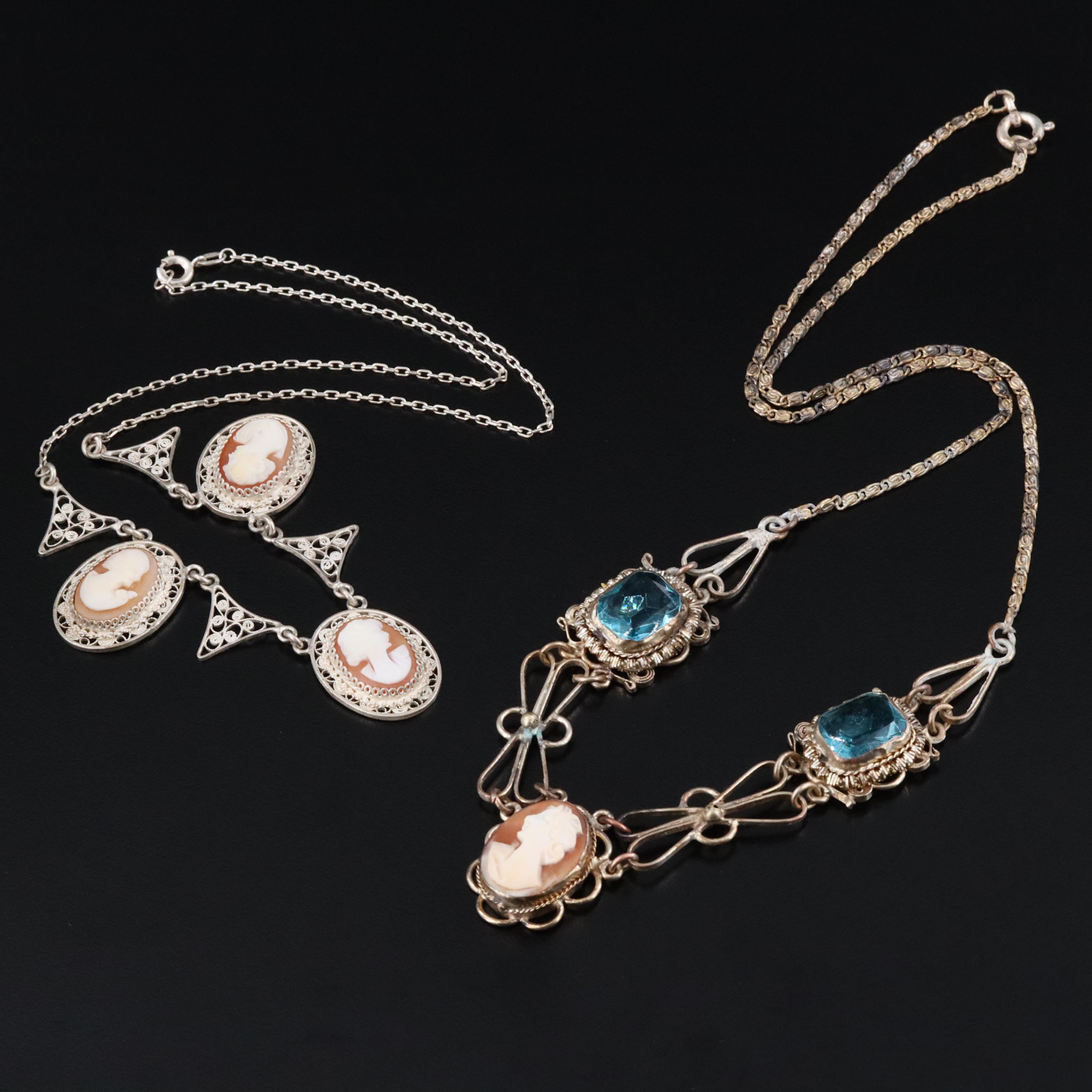 Vintage Necklaces Featuring Sterling and Shell Cameos