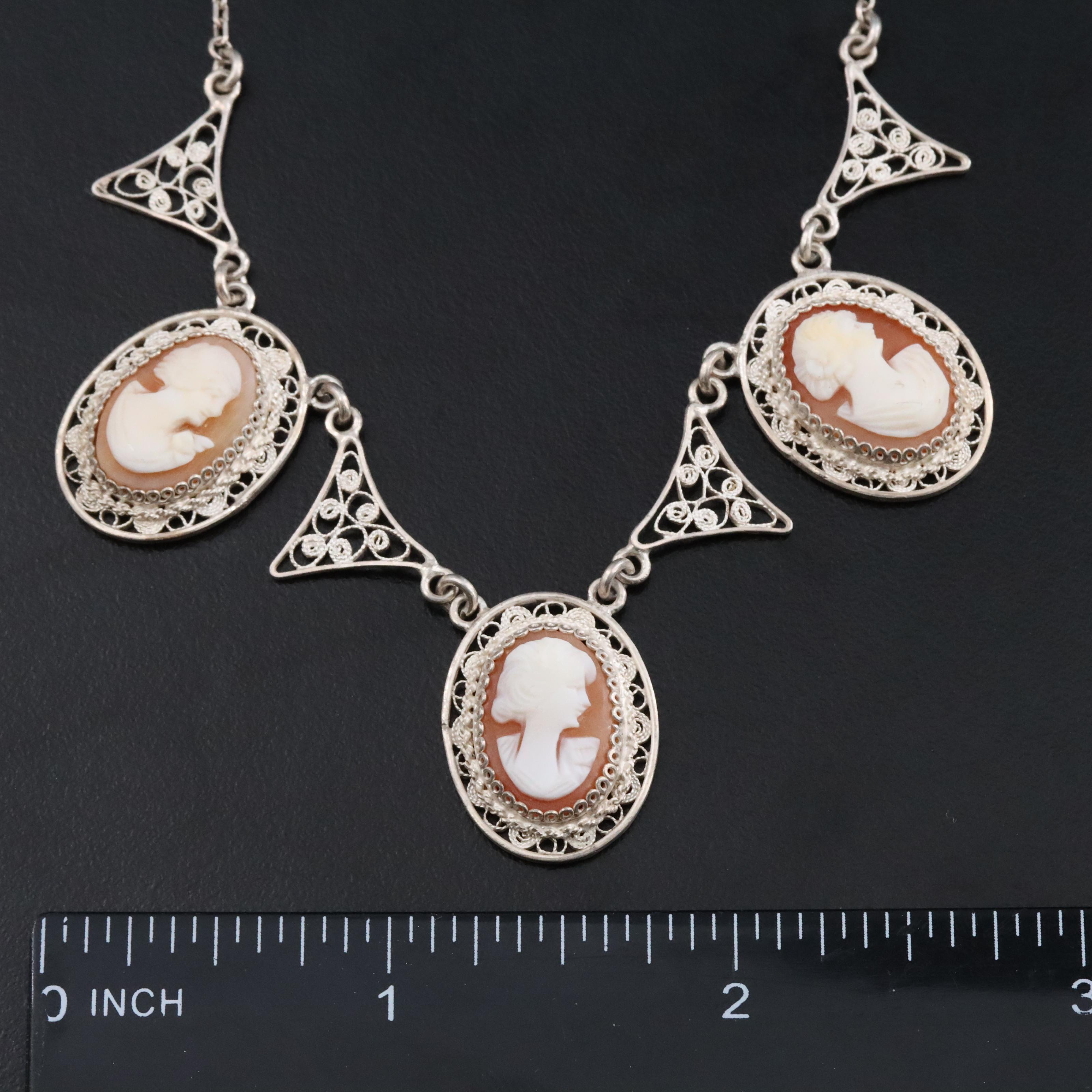 Vintage Necklaces Featuring Sterling and Shell Cameos