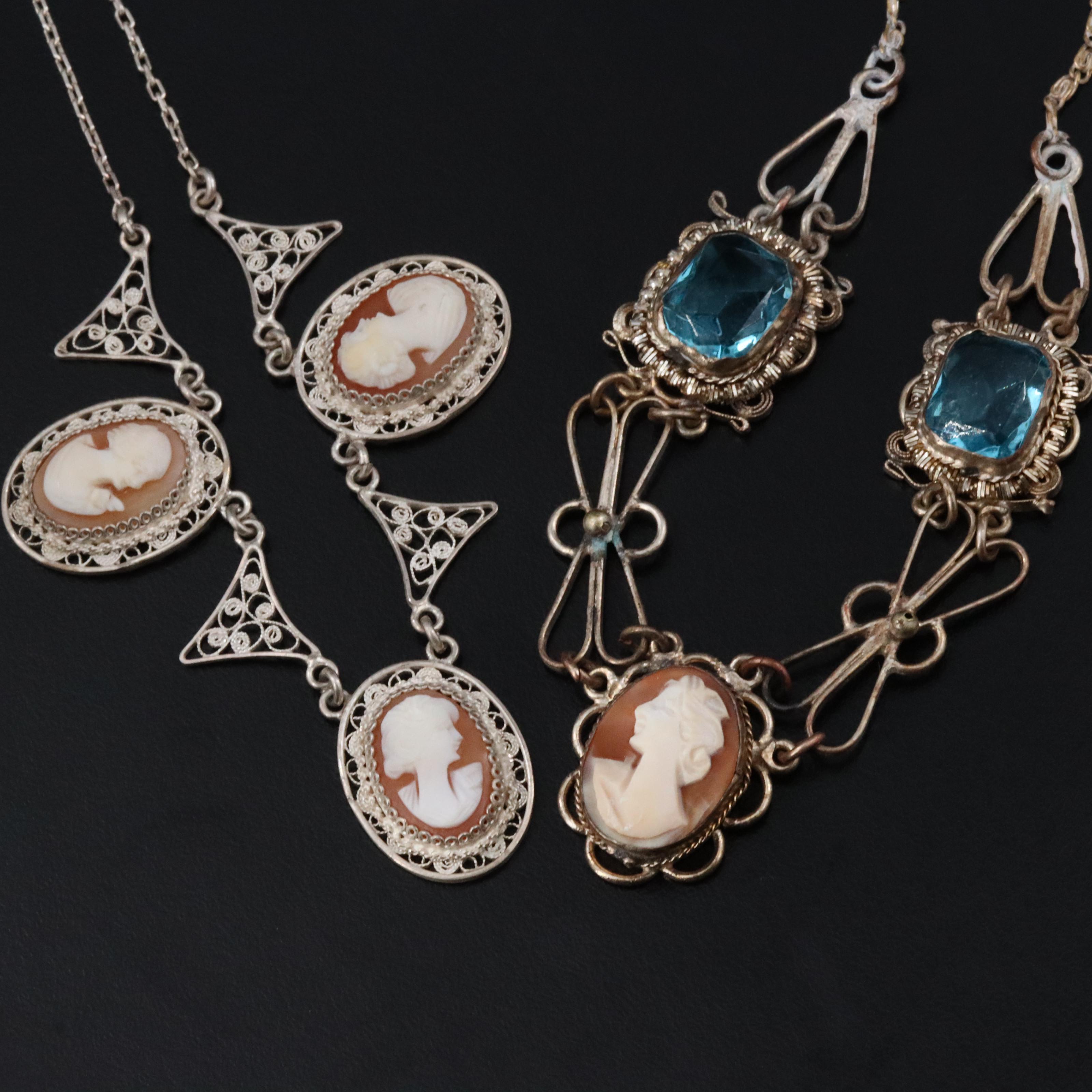 Vintage Necklaces Featuring Sterling and Shell Cameos