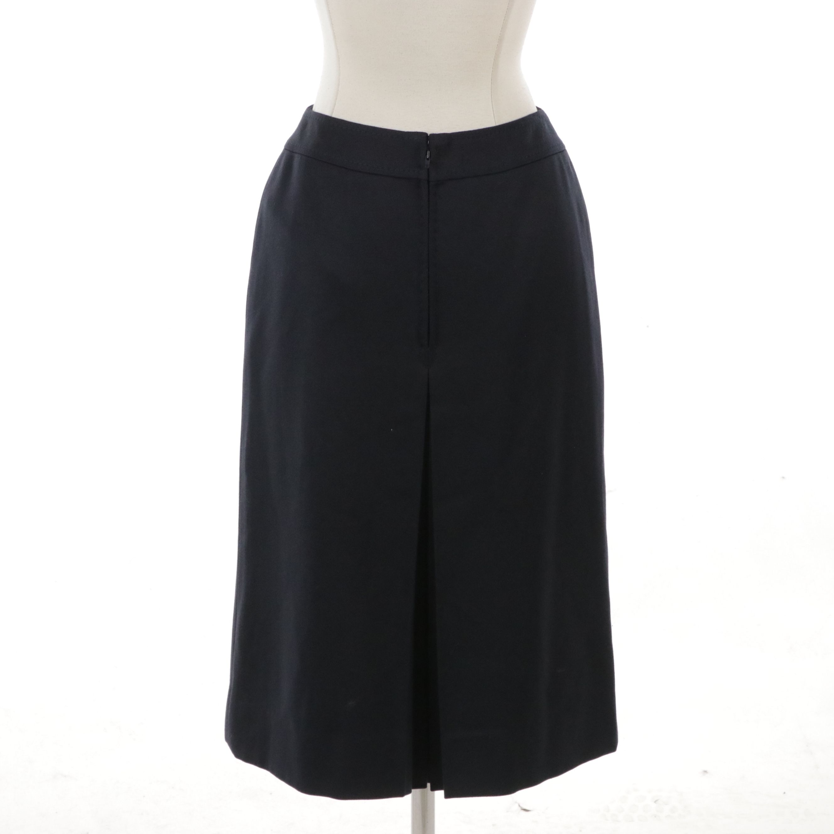 Celine Vintage Center-Pleat Skirt in Navy Wool