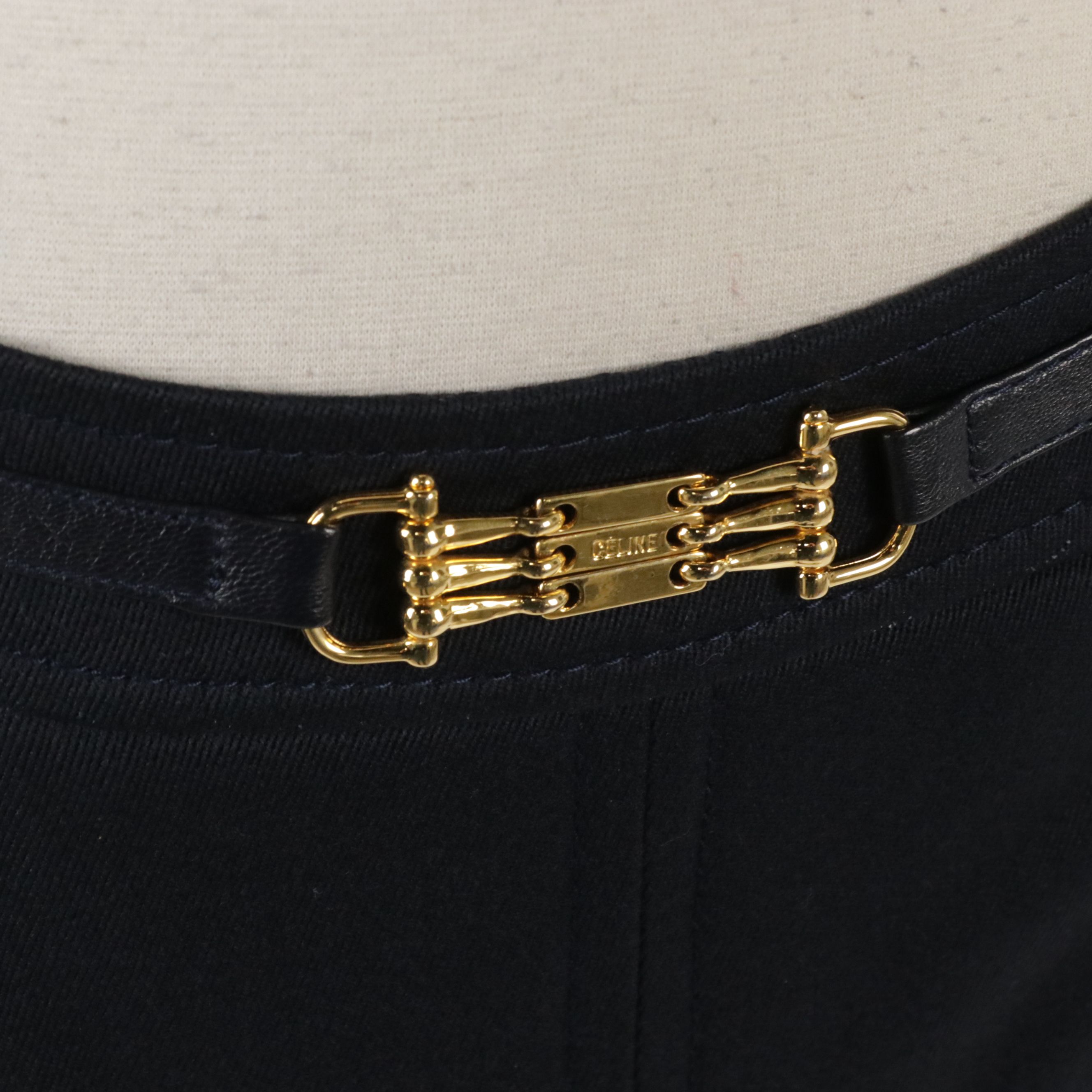 Celine Vintage Center-Pleat Skirt in Navy Wool