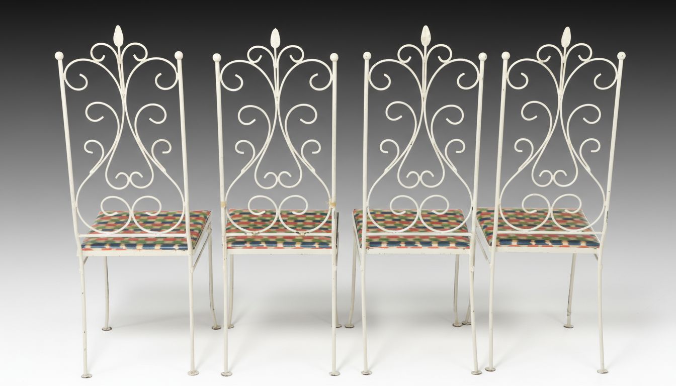 Five Piece Mid Century Modern Style Metal Patio Dining Set with Glass Top Table