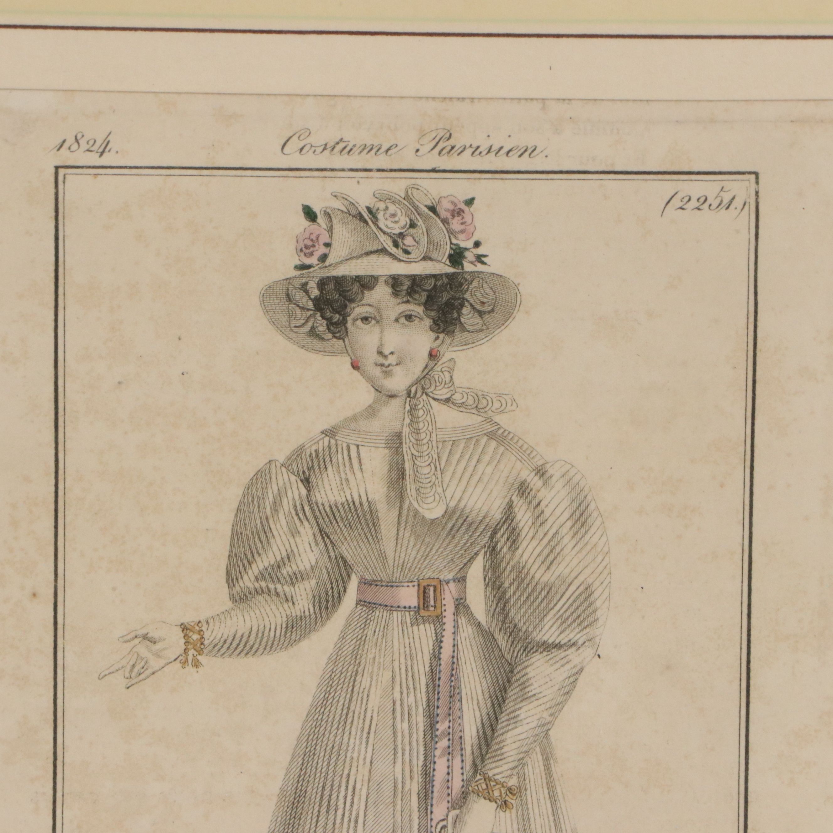 Set of Four French School Hand-Painted Fashion Engravings, 19th Century