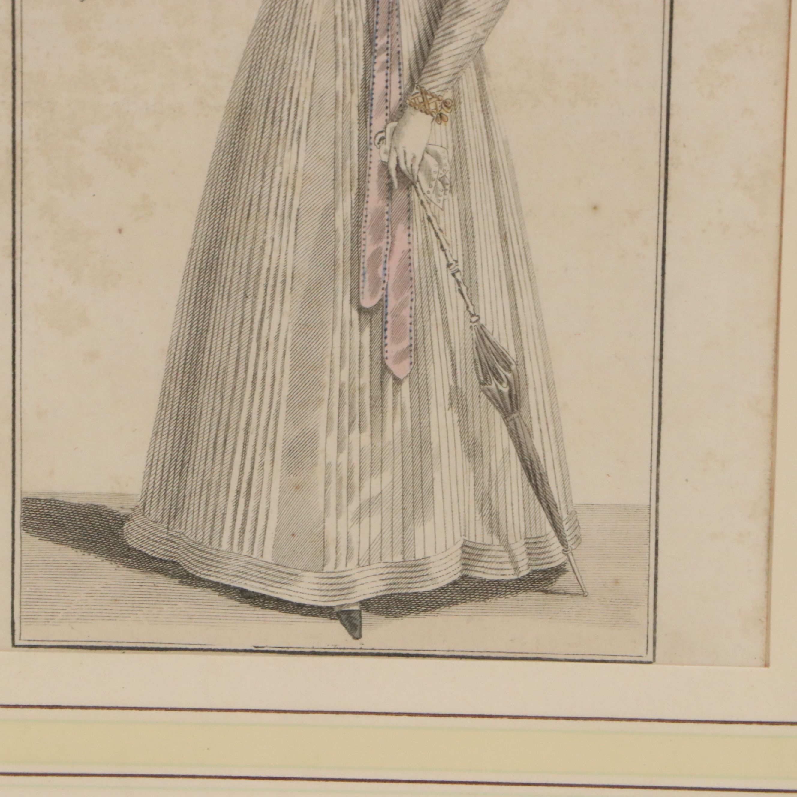Set of Four French School Hand-Painted Fashion Engravings, 19th Century