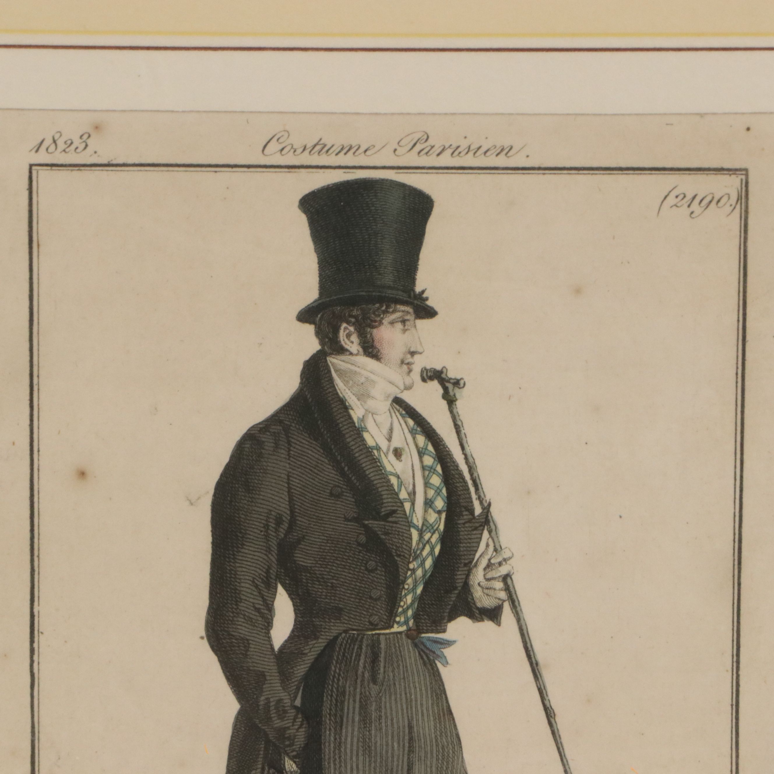 Set of Four French School Hand-Painted Fashion Engravings, 19th Century