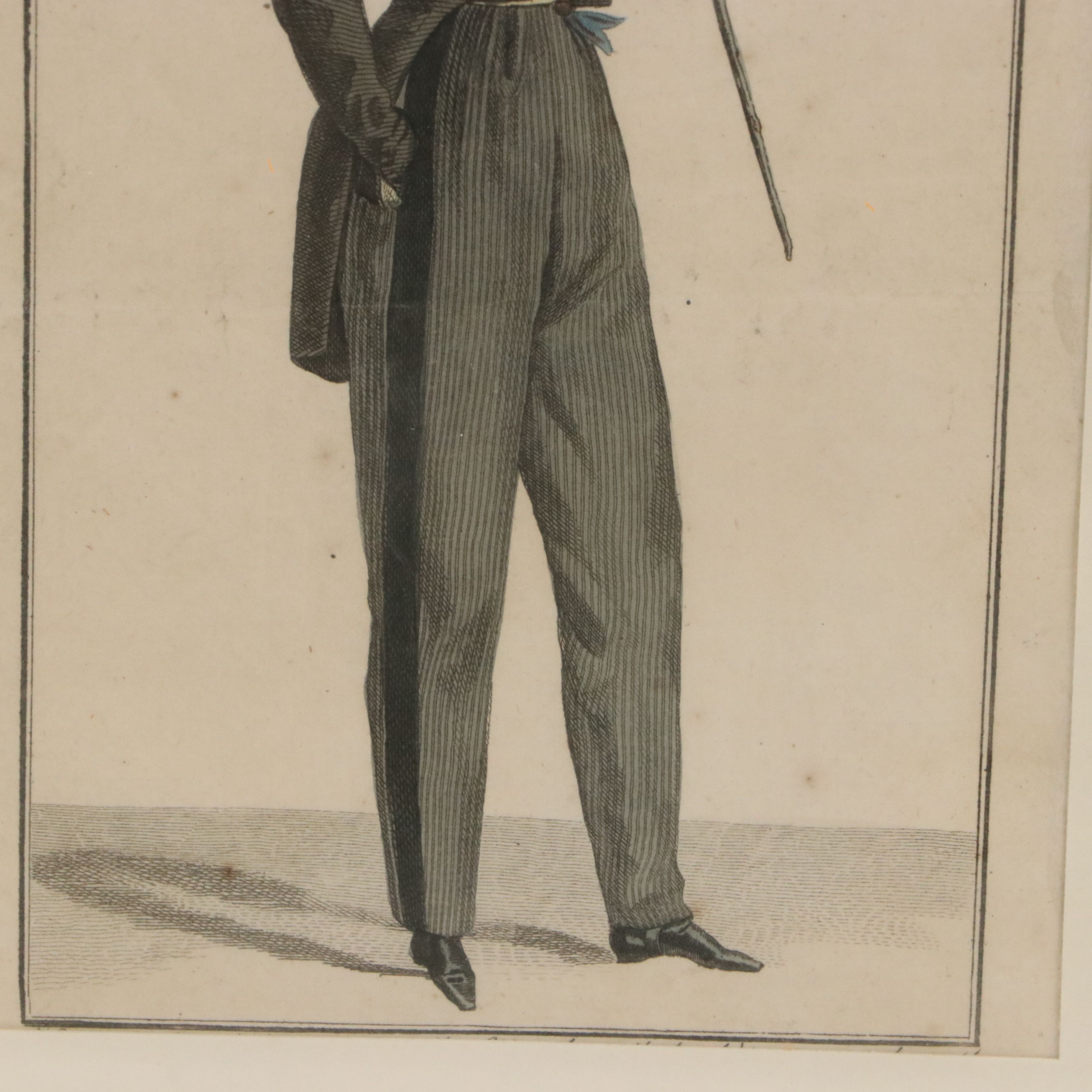 Set of Four French School Hand-Painted Fashion Engravings, 19th Century