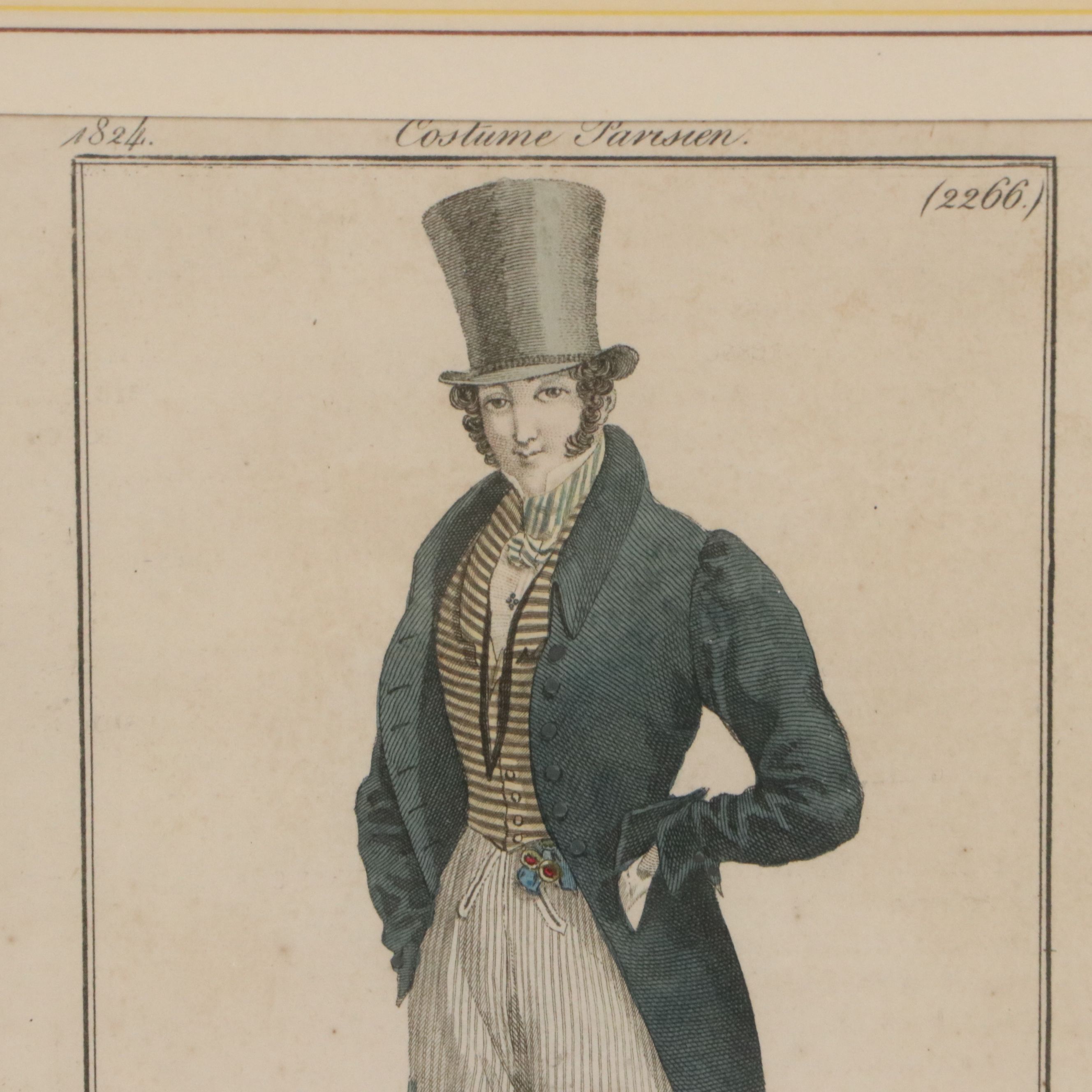 Set of Four French School Hand-Painted Fashion Engravings, 19th Century