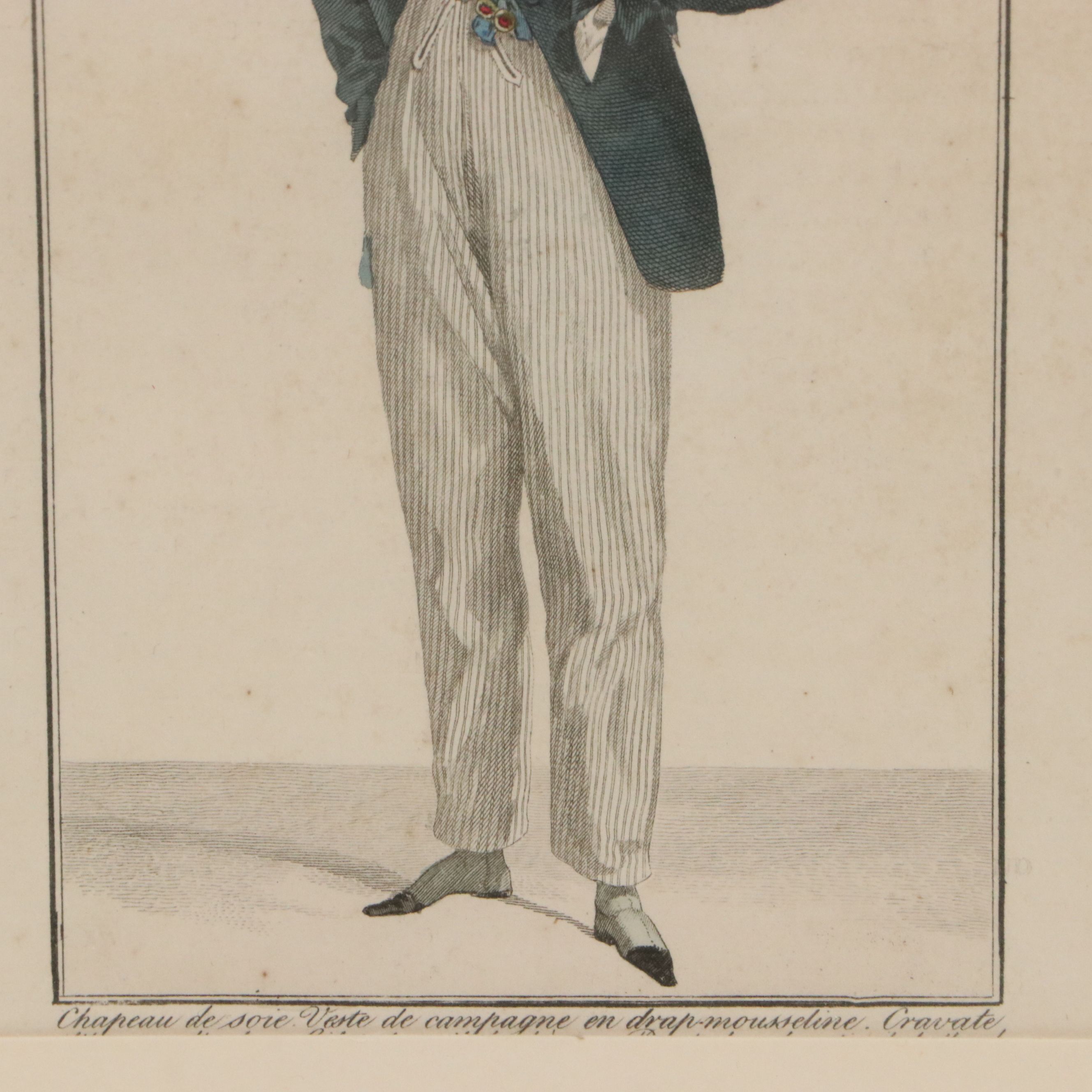 Set of Four French School Hand-Painted Fashion Engravings, 19th Century