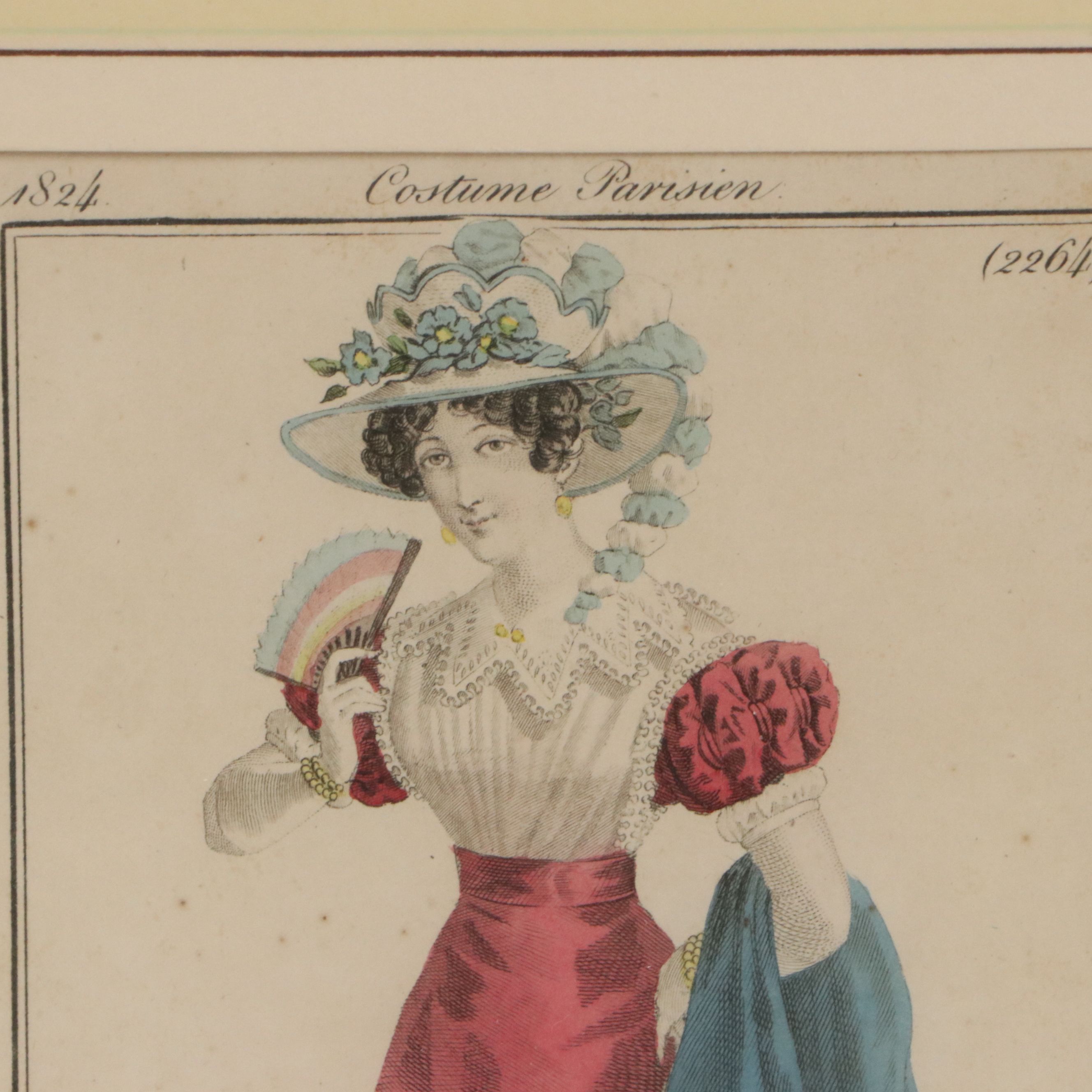 Set of Four French School Hand-Painted Fashion Engravings, 19th Century