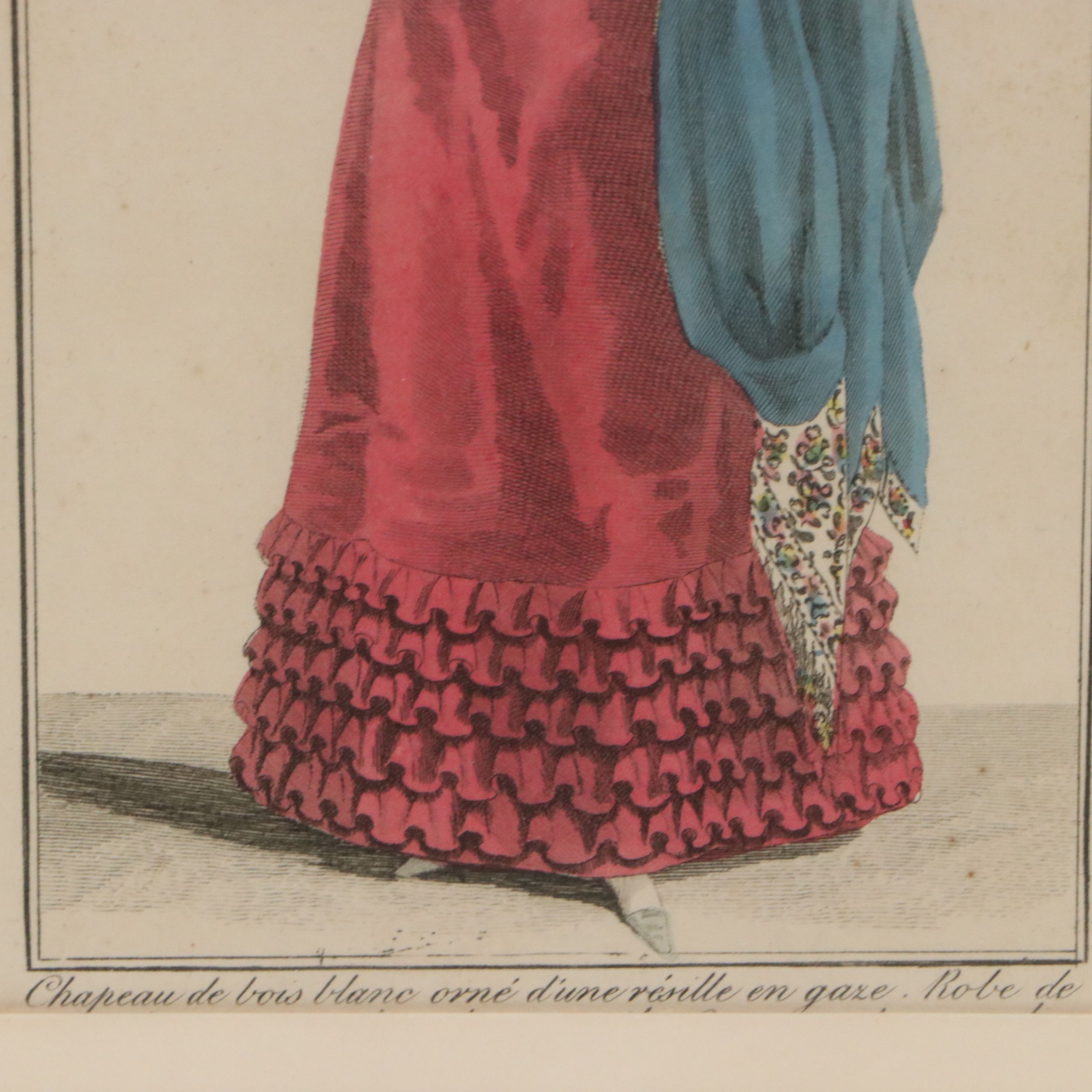 Set of Four French School Hand-Painted Fashion Engravings, 19th Century