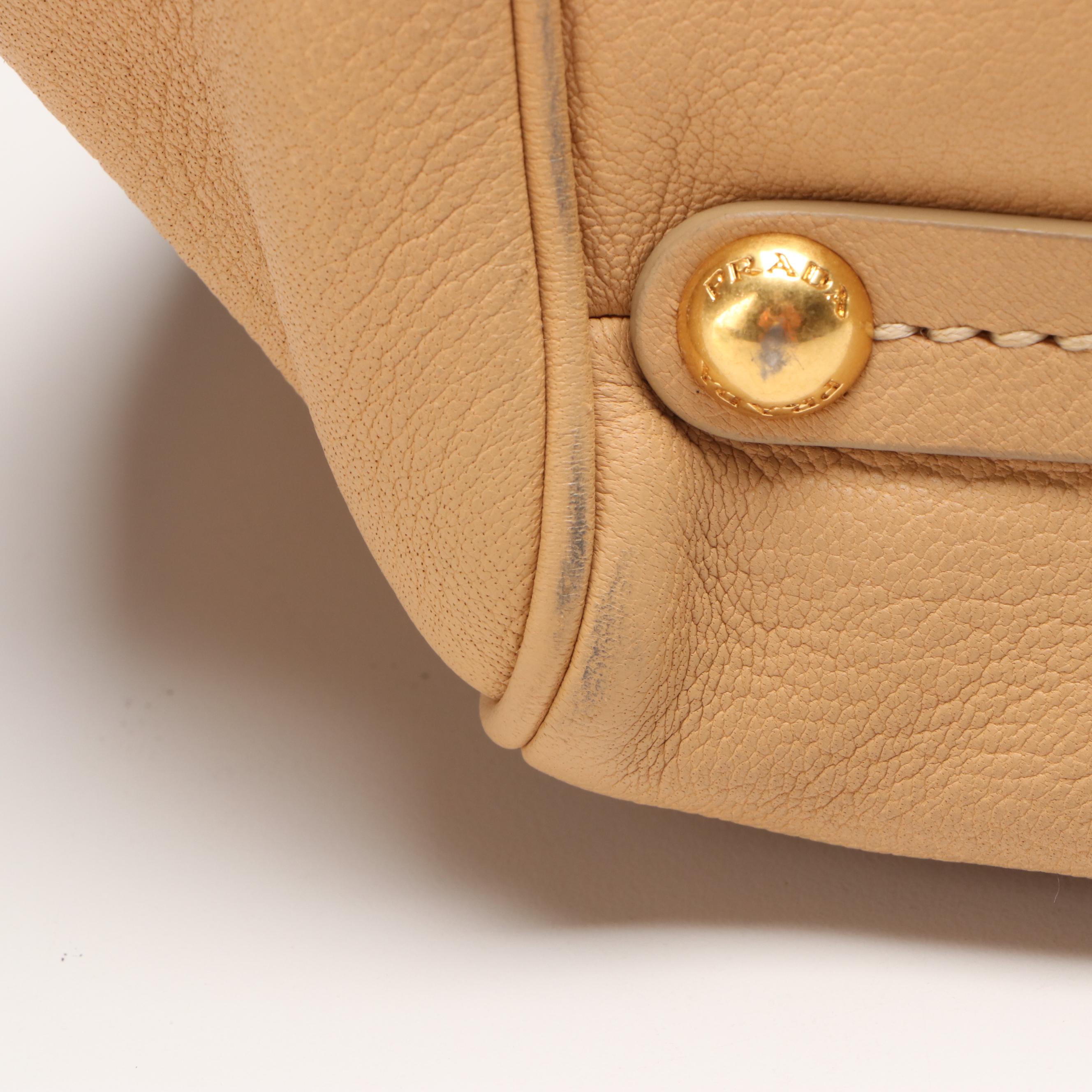 Prada Beige Deerskin Leather Top Handle Two-Way Tote