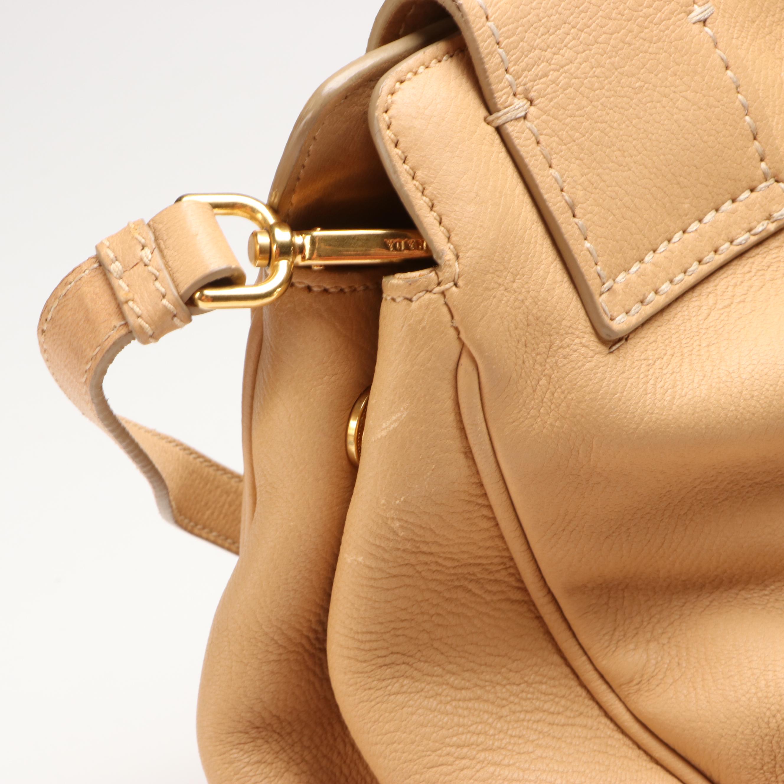 Prada Beige Deerskin Leather Top Handle Two-Way Tote