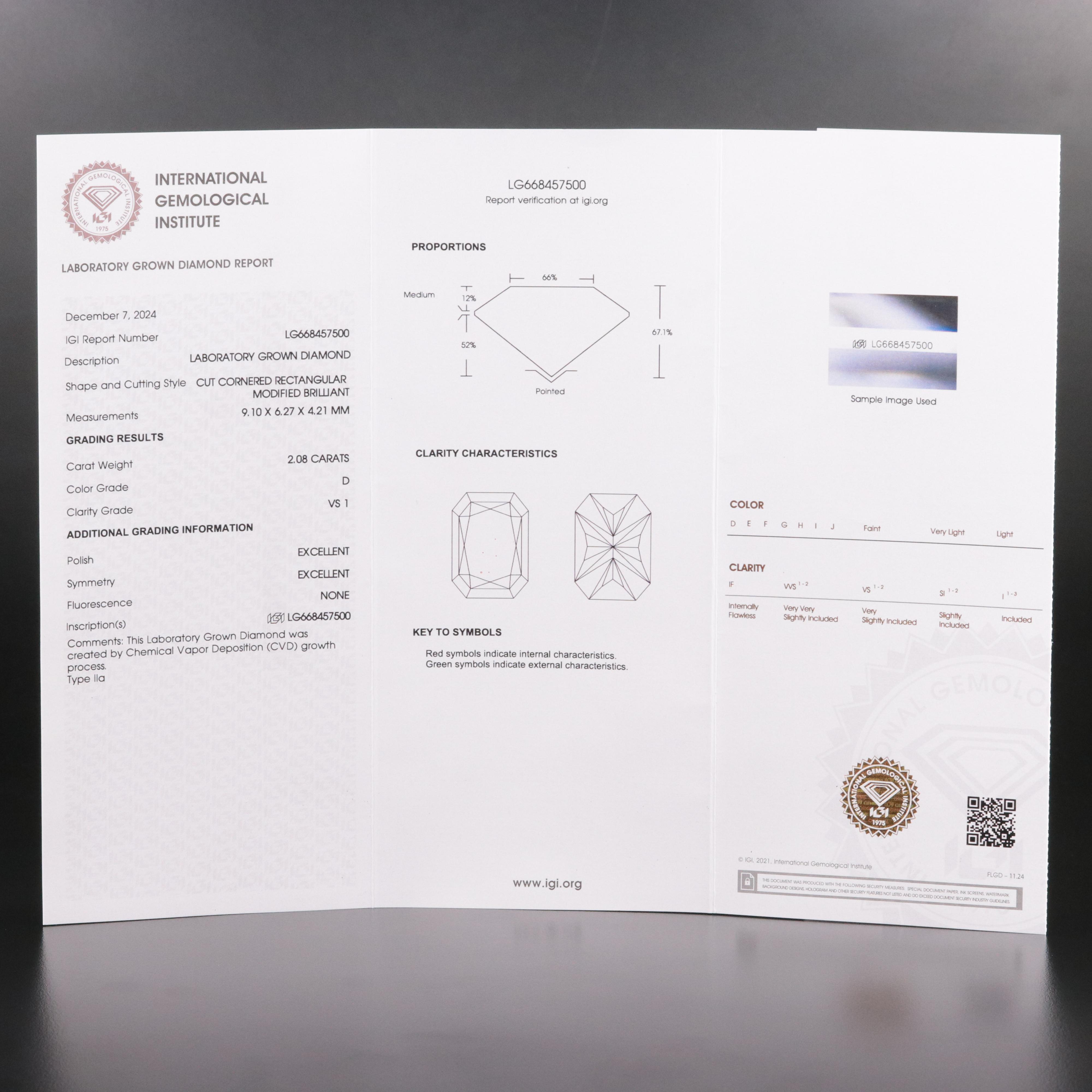 Loose 2.08 CT Lab Grown Diamond with IGI Report