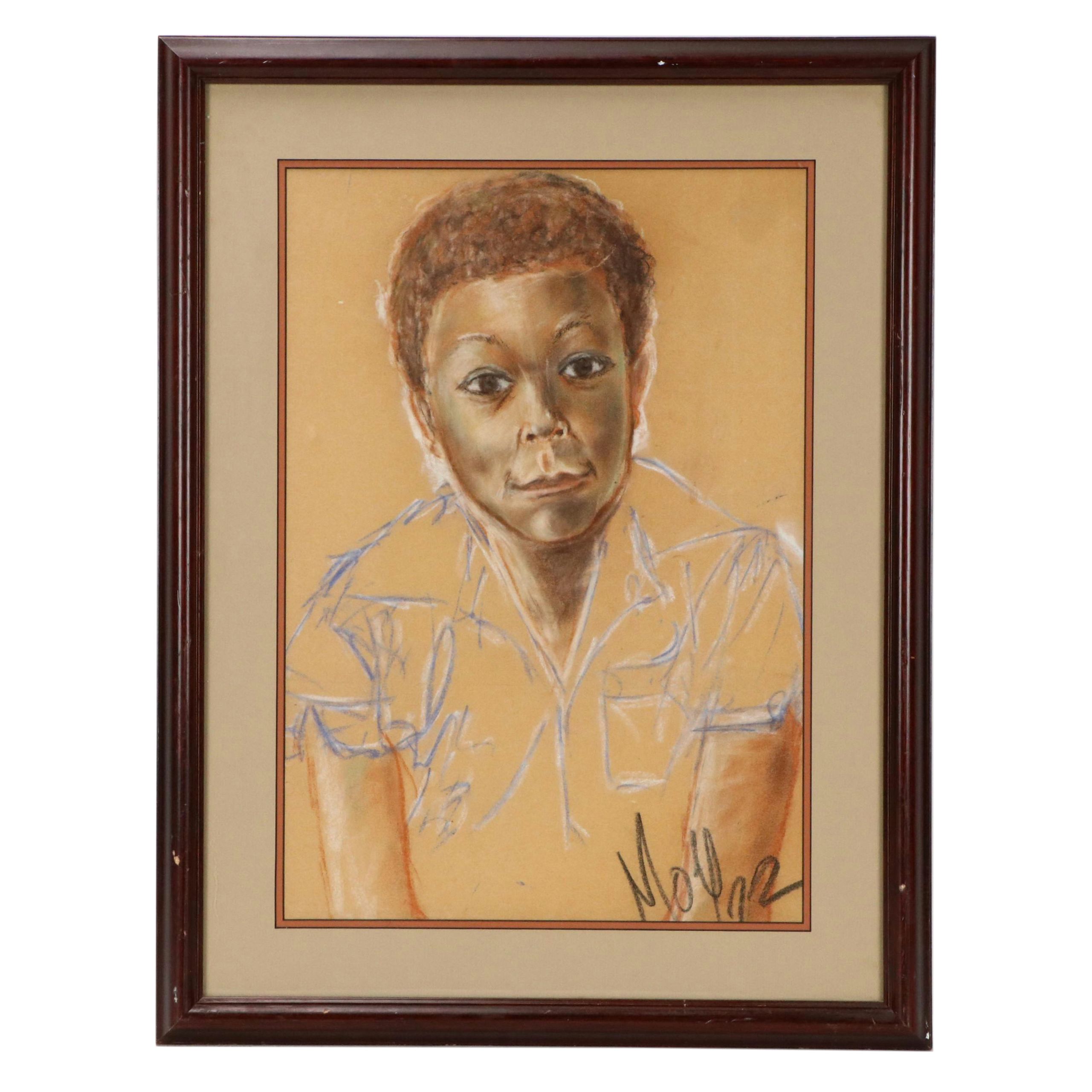 Portrait Chalk Pastel Drawing of Child, Late 20th Century
