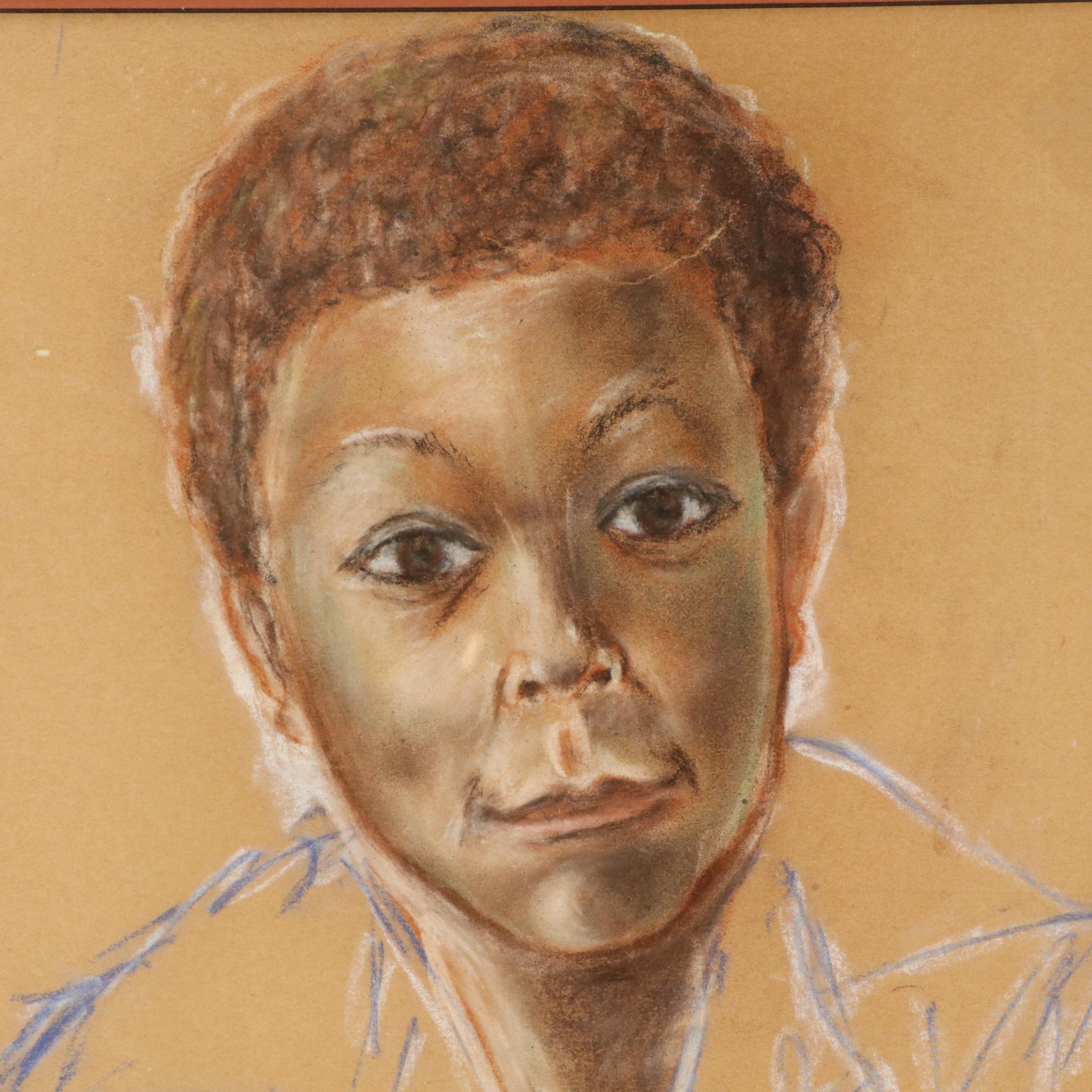 Portrait Chalk Pastel Drawing of Child, Late 20th Century
