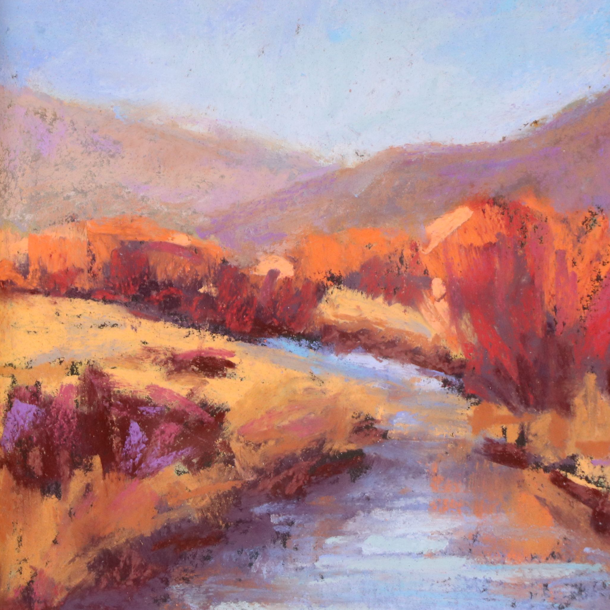 Creek Landscape Chalk Pastel Drawing, 21st Century