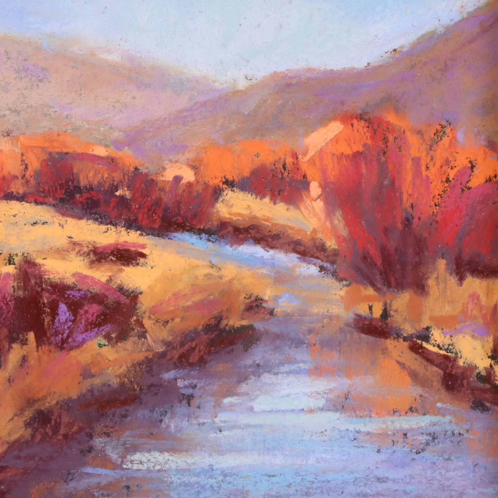 Creek Landscape Chalk Pastel Drawing, 21st Century