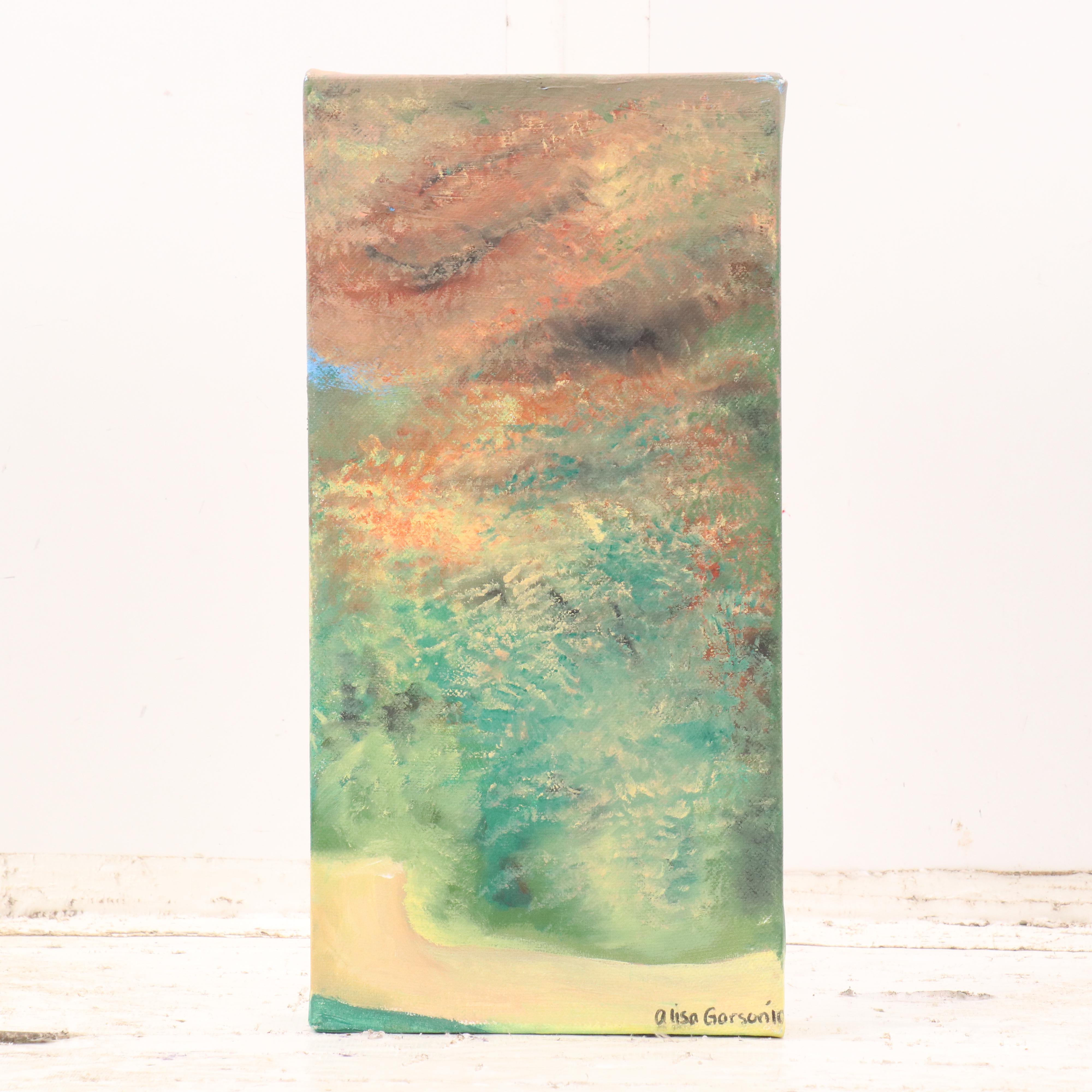 Alisa Gorsonio Triptych Rural Landscape Oil Painting of Red Barn in Autumn