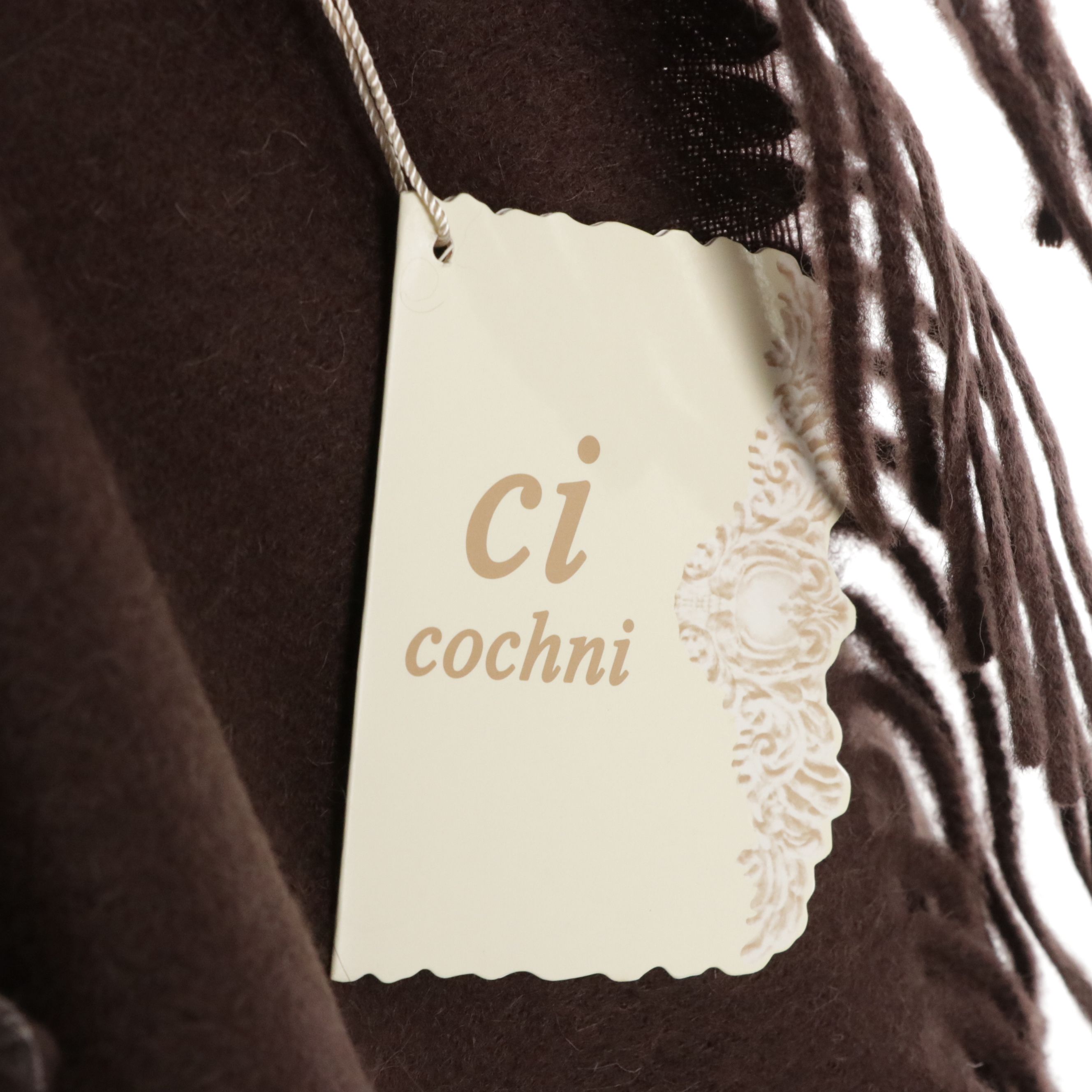Cochni Brown Wool, Cashmere and Rabbit Fur Fringe Scarf Shawl, With Tag