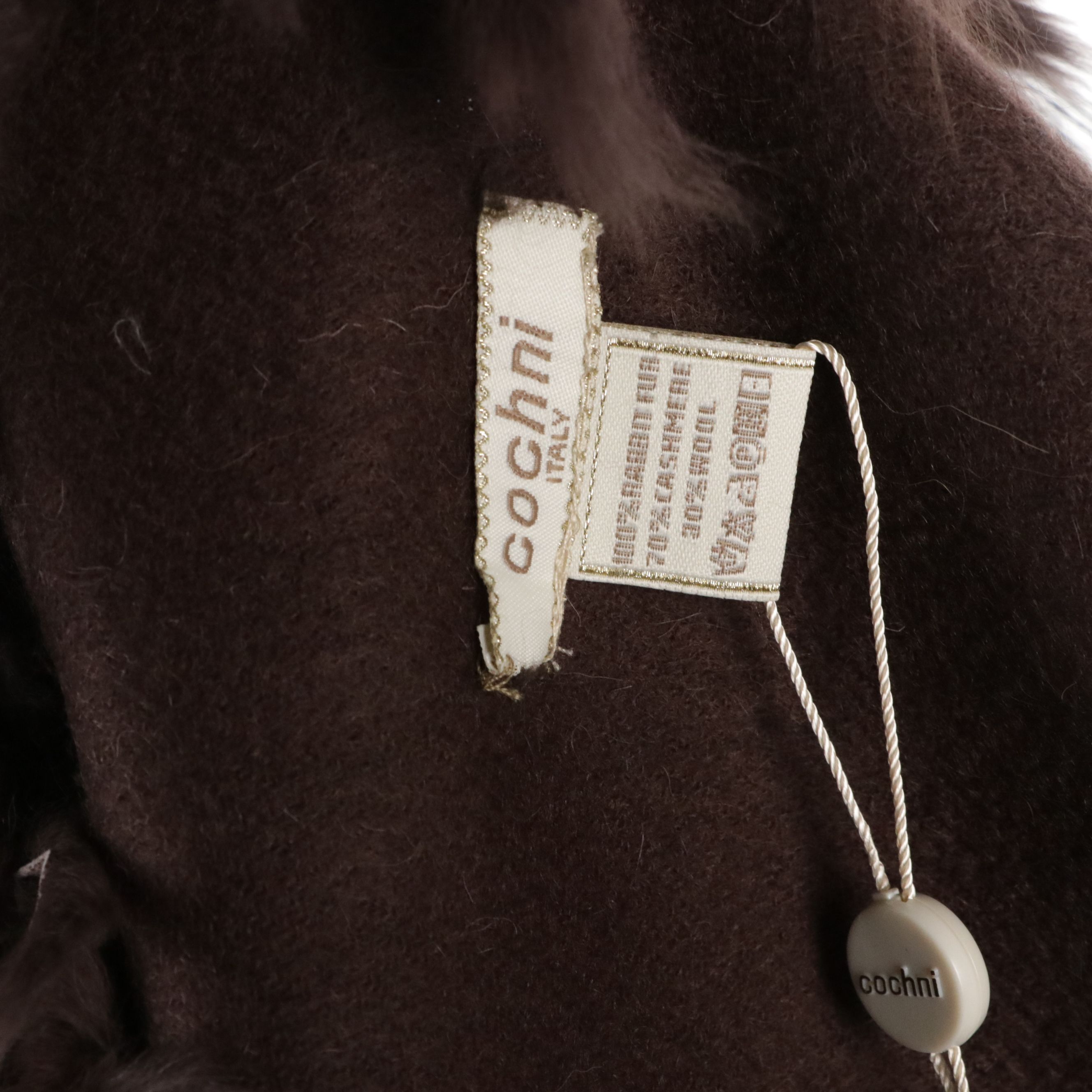 Cochni Brown Wool, Cashmere and Rabbit Fur Fringe Scarf Shawl, With Tag