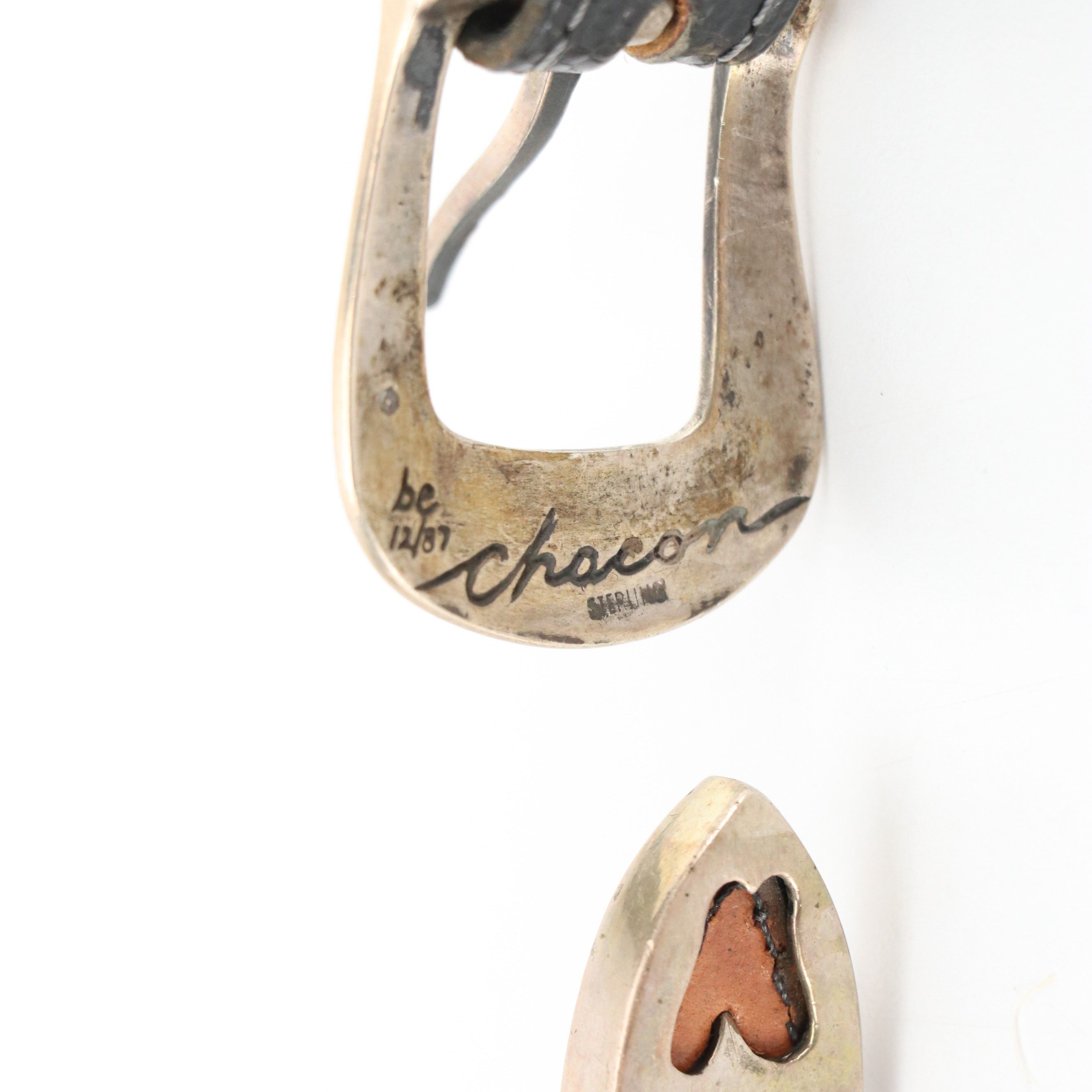 Chacon Sterling Buckle Set on Embossed Leather Strap