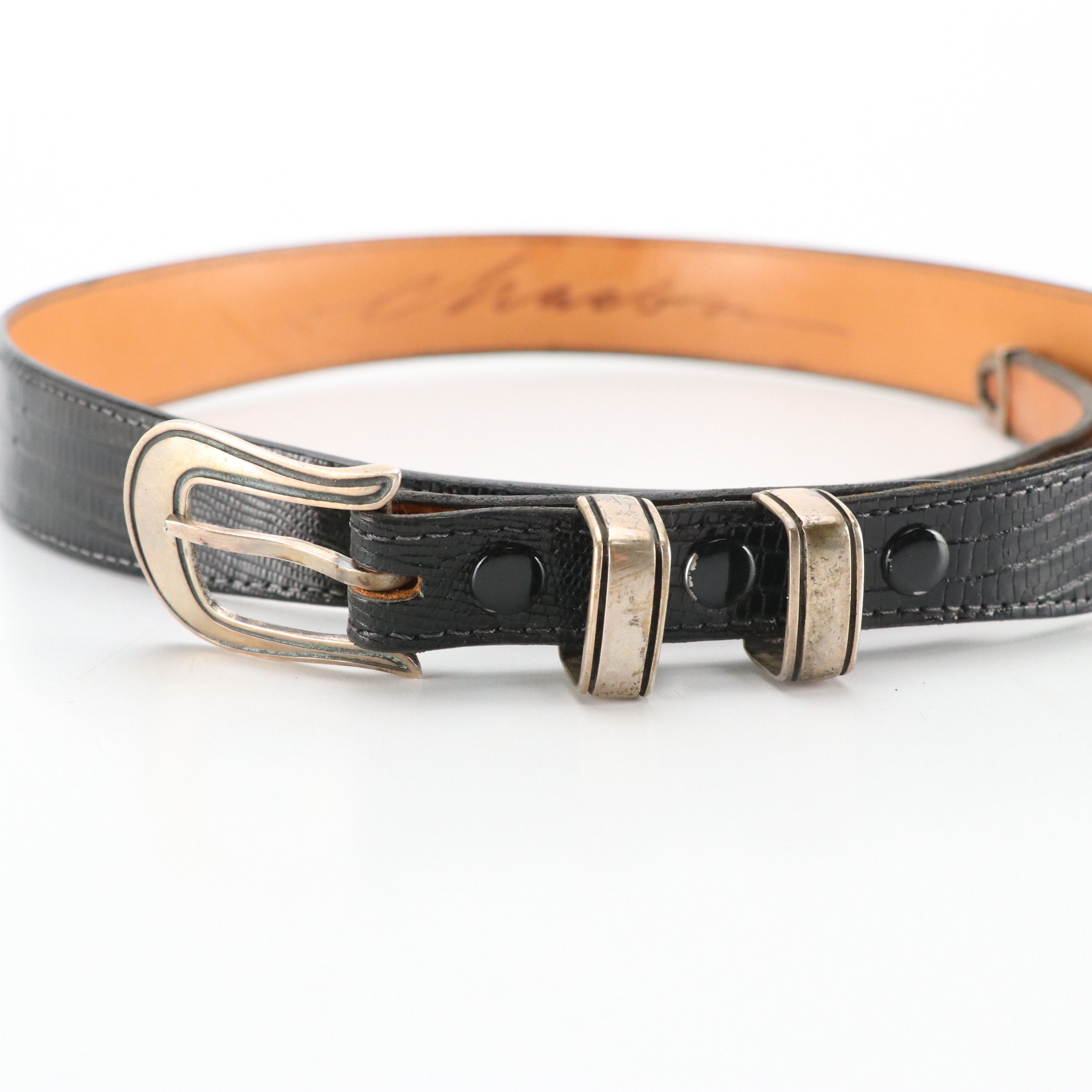 Chacon Sterling Buckle Set on Embossed Leather Strap