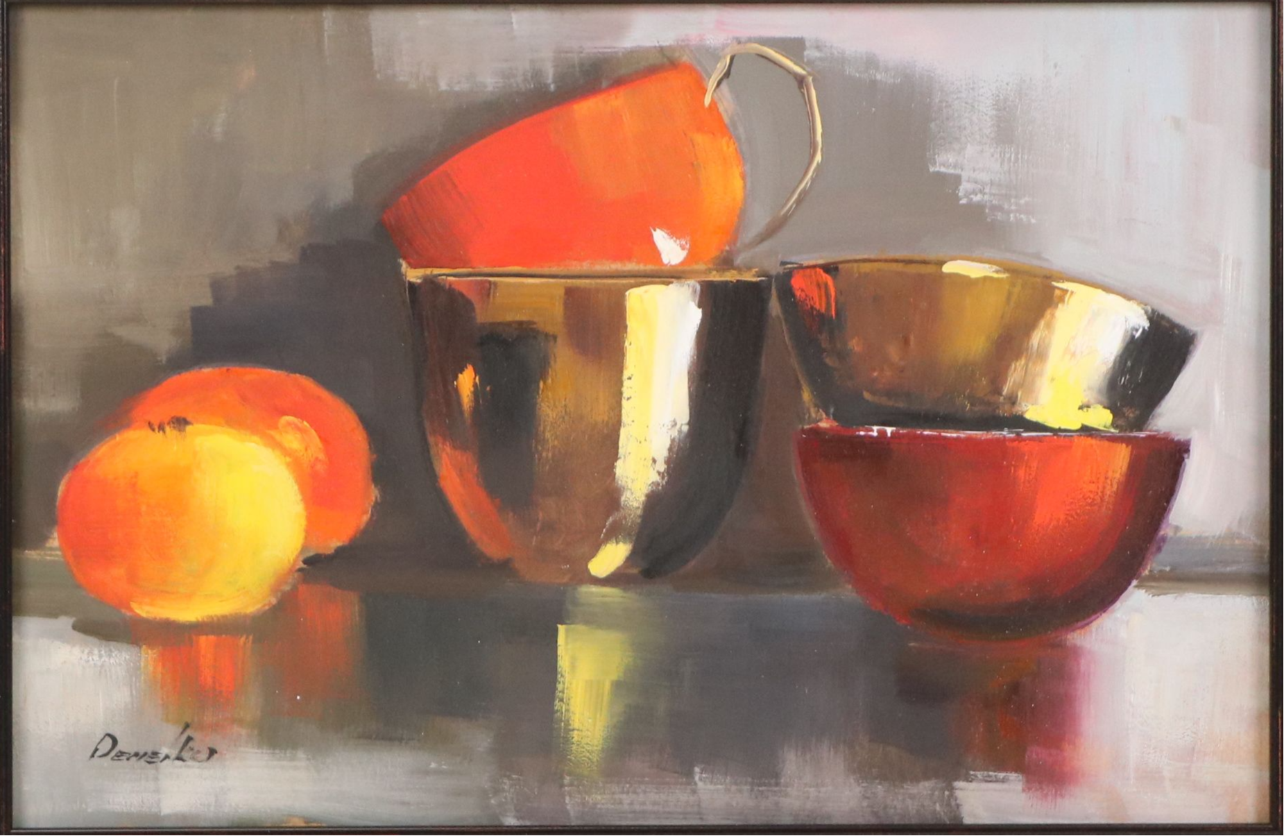 Natalia Demenko Fruit Still Life Oil Painting with Cups, 21st Century