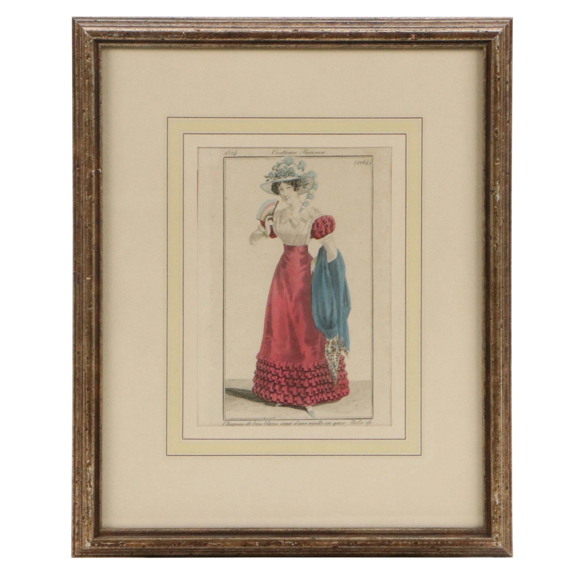 Set of Four French School Hand-Painted Fashion Engravings, 19th Century