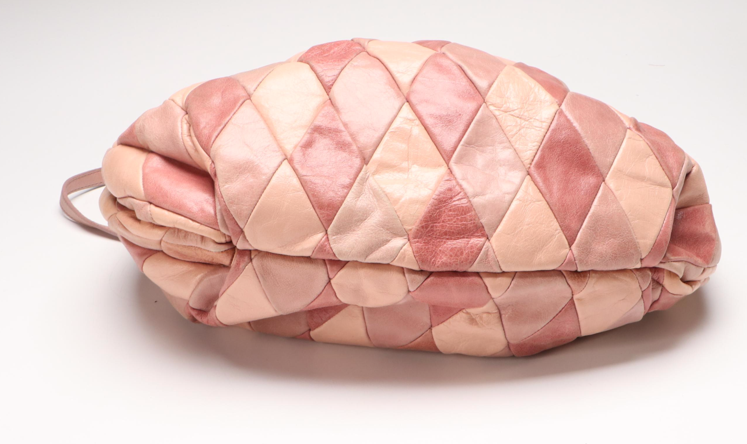 Miu Miu Harlequin Two-Way Tote in Pink Tricolored Patchwork Calfskin Leather