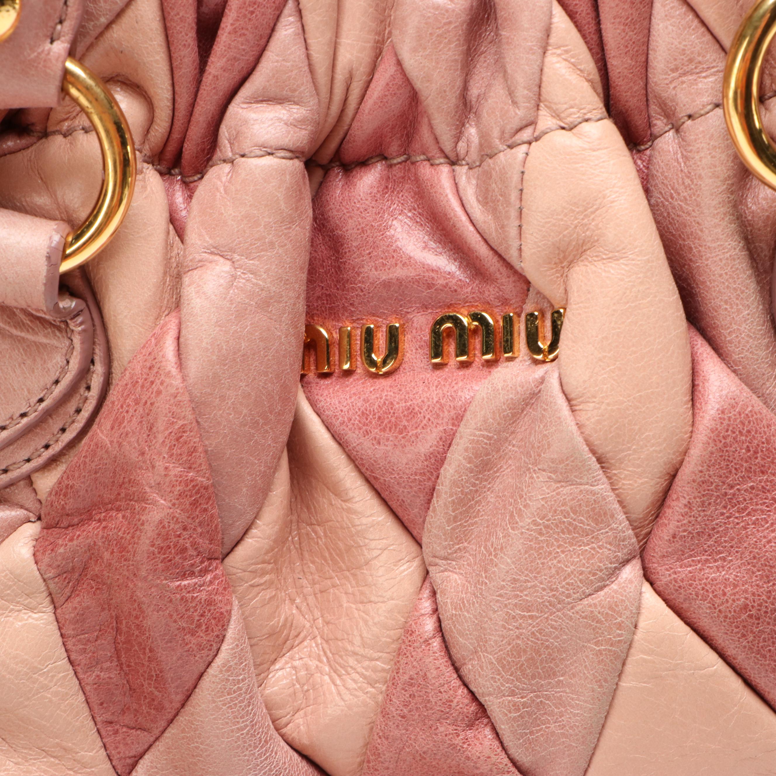 Miu Miu Harlequin Two-Way Tote in Pink Tricolored Patchwork Calfskin Leather