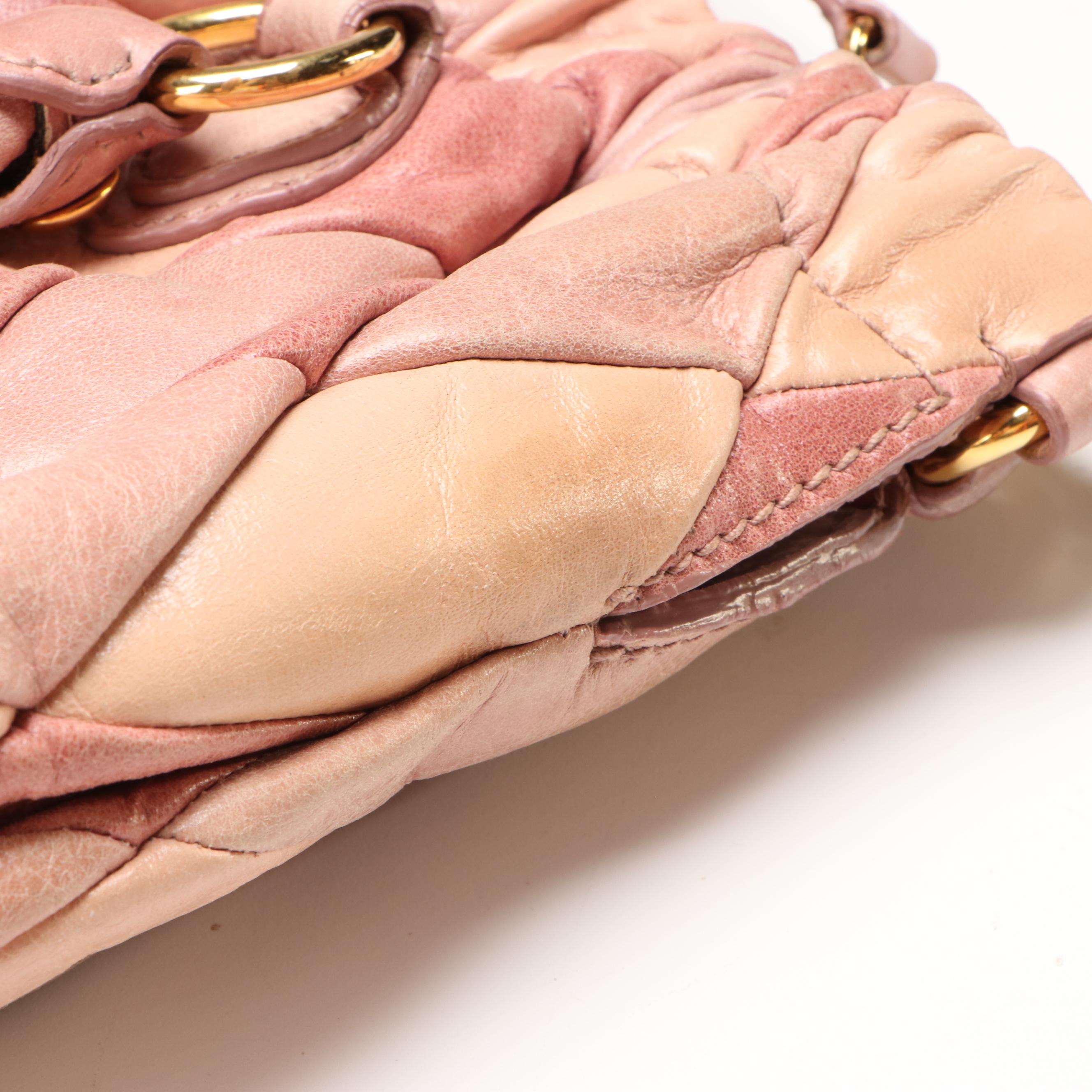 Miu Miu Harlequin Two-Way Tote in Pink Tricolored Patchwork Calfskin Leather