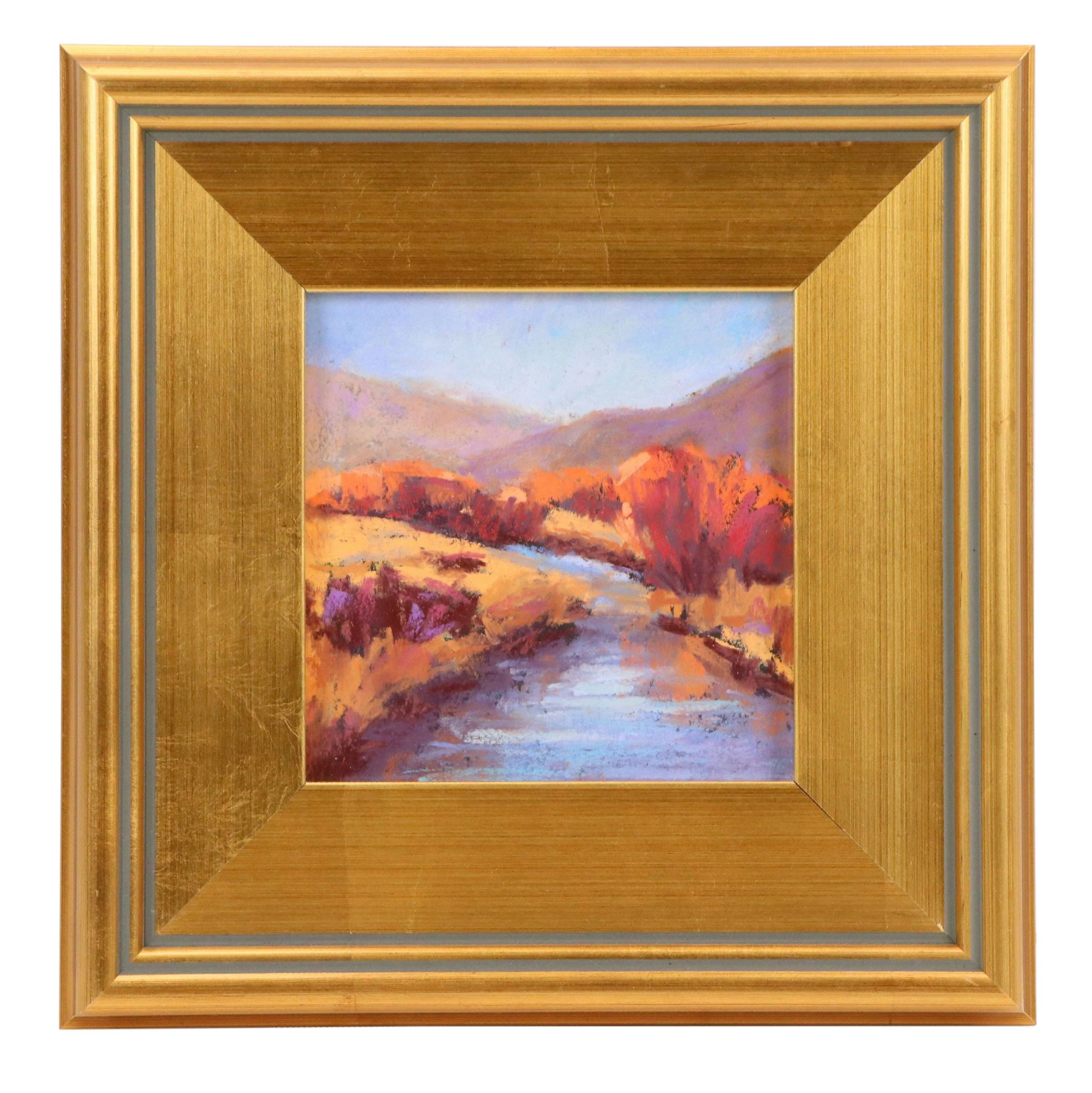 Creek Landscape Chalk Pastel Drawing, 21st Century