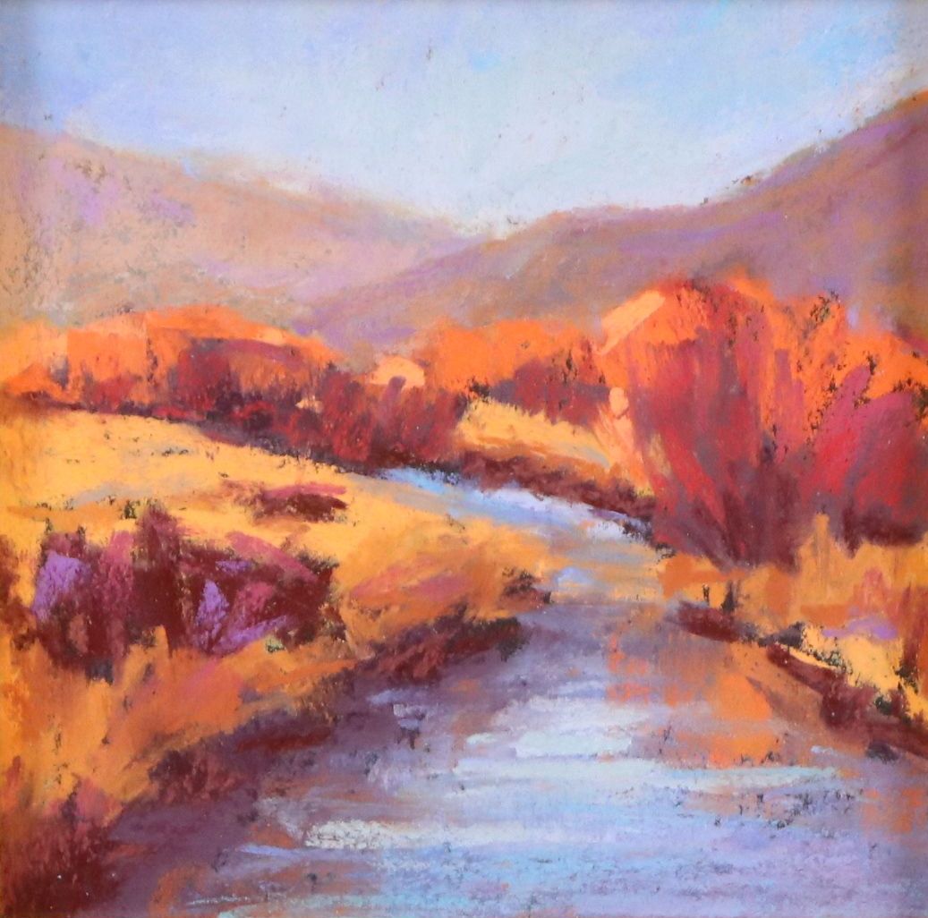 Creek Landscape Chalk Pastel Drawing, 21st Century