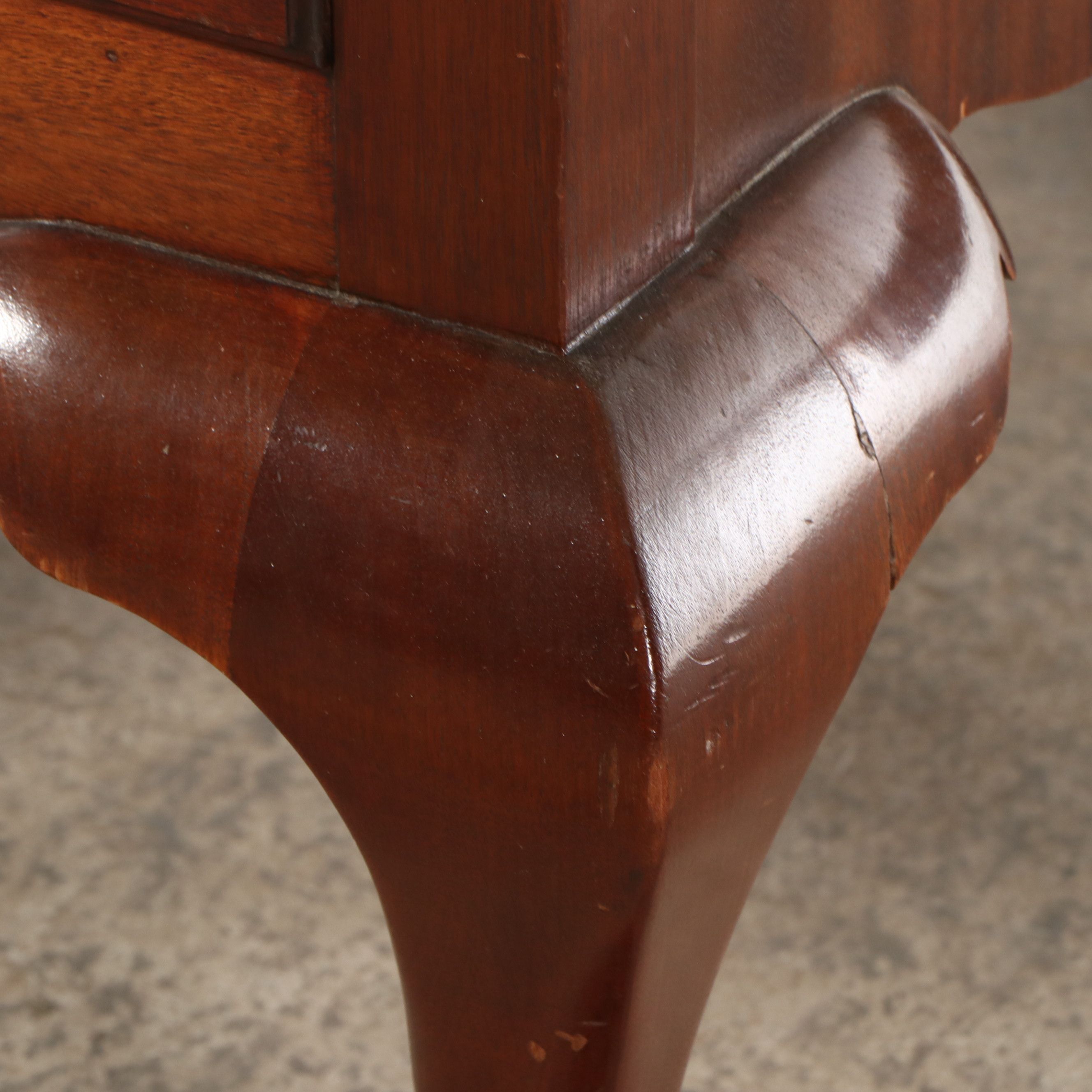 Queen Anne Style Carved Mahogany Broken Bonnet and Finial Highboy