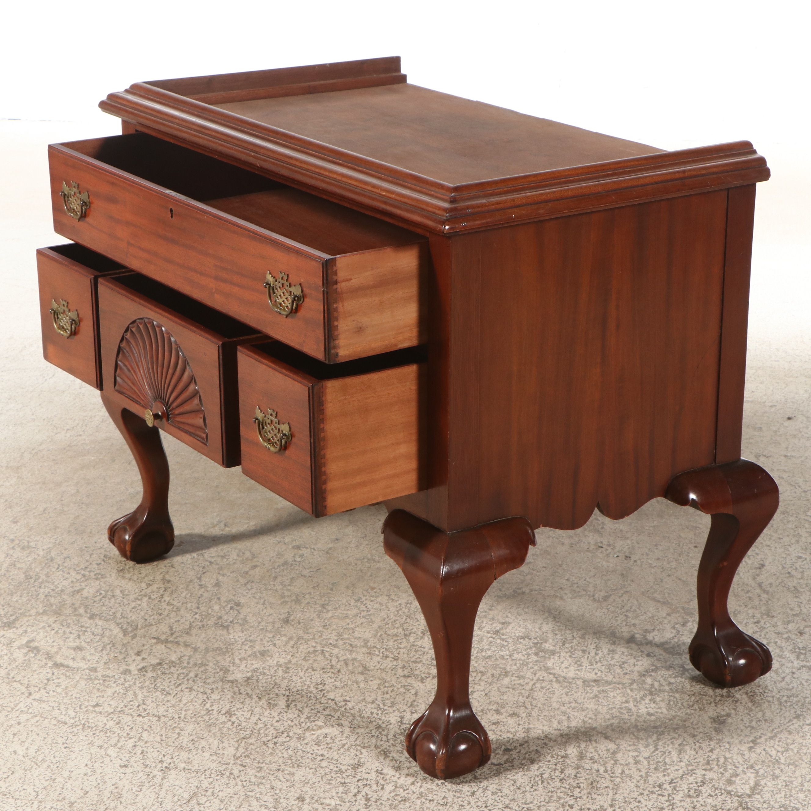 Queen Anne Style Carved Mahogany Broken Bonnet and Finial Highboy