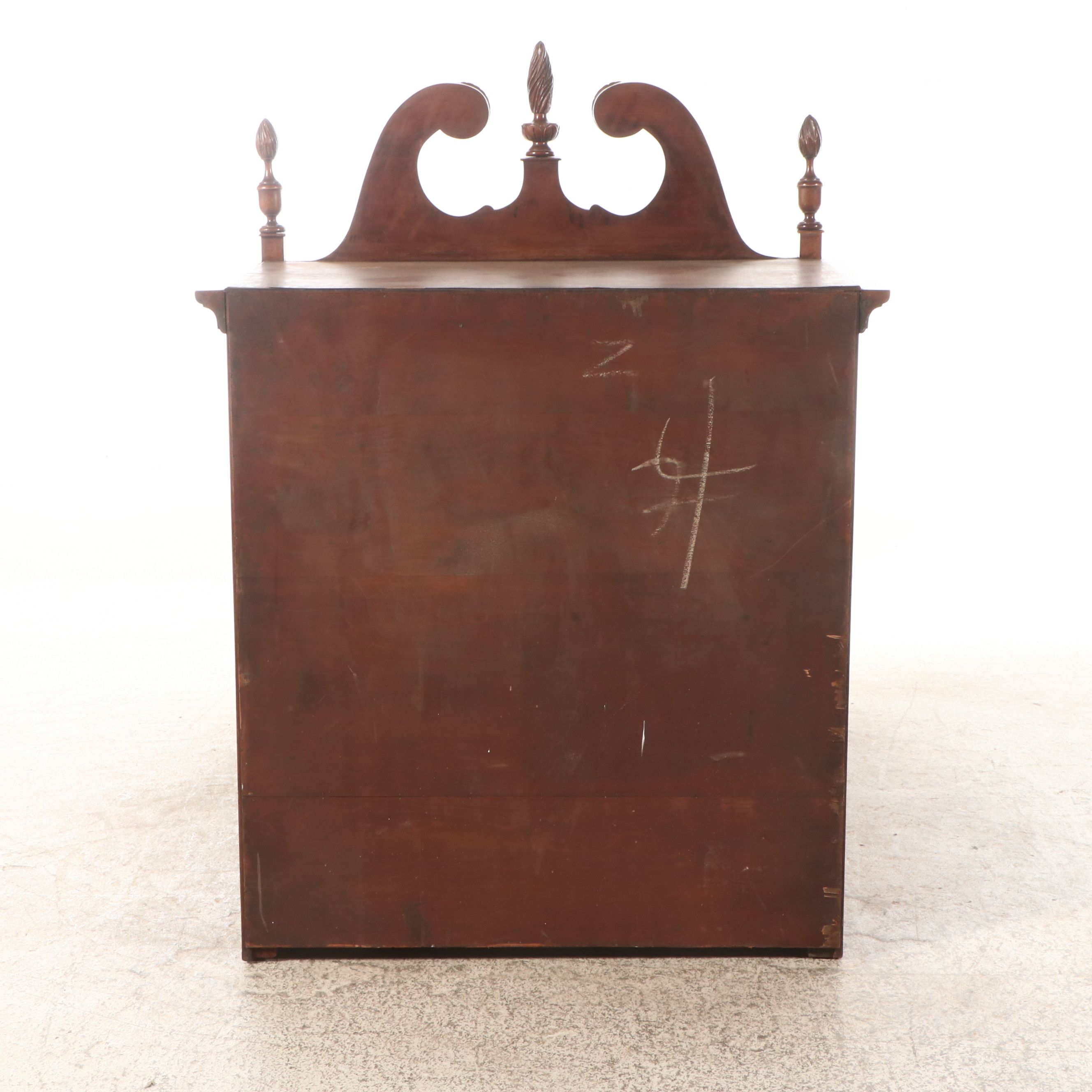 Queen Anne Style Carved Mahogany Broken Bonnet and Finial Highboy