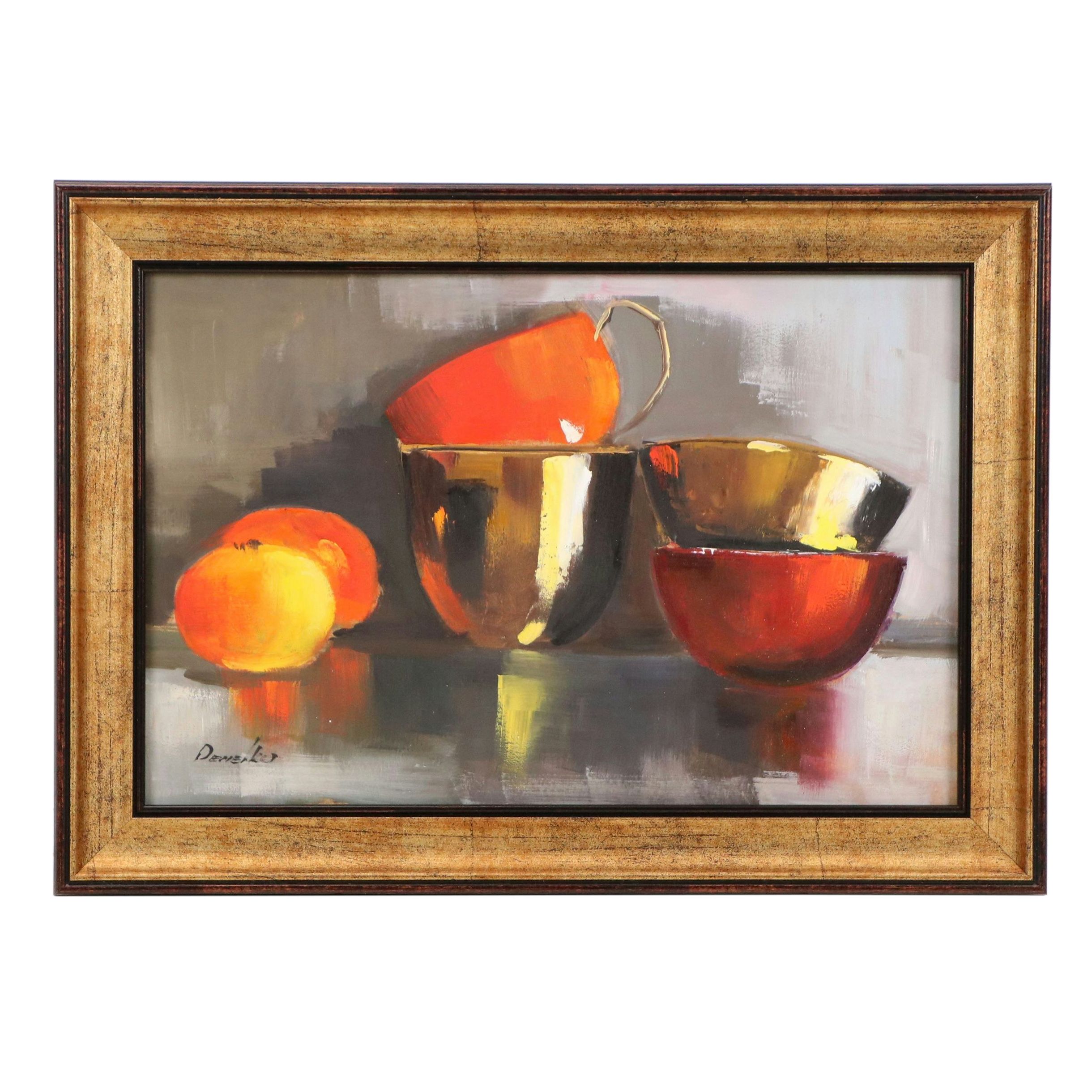 Natalia Demenko Fruit Still Life Oil Painting with Cups, 21st Century