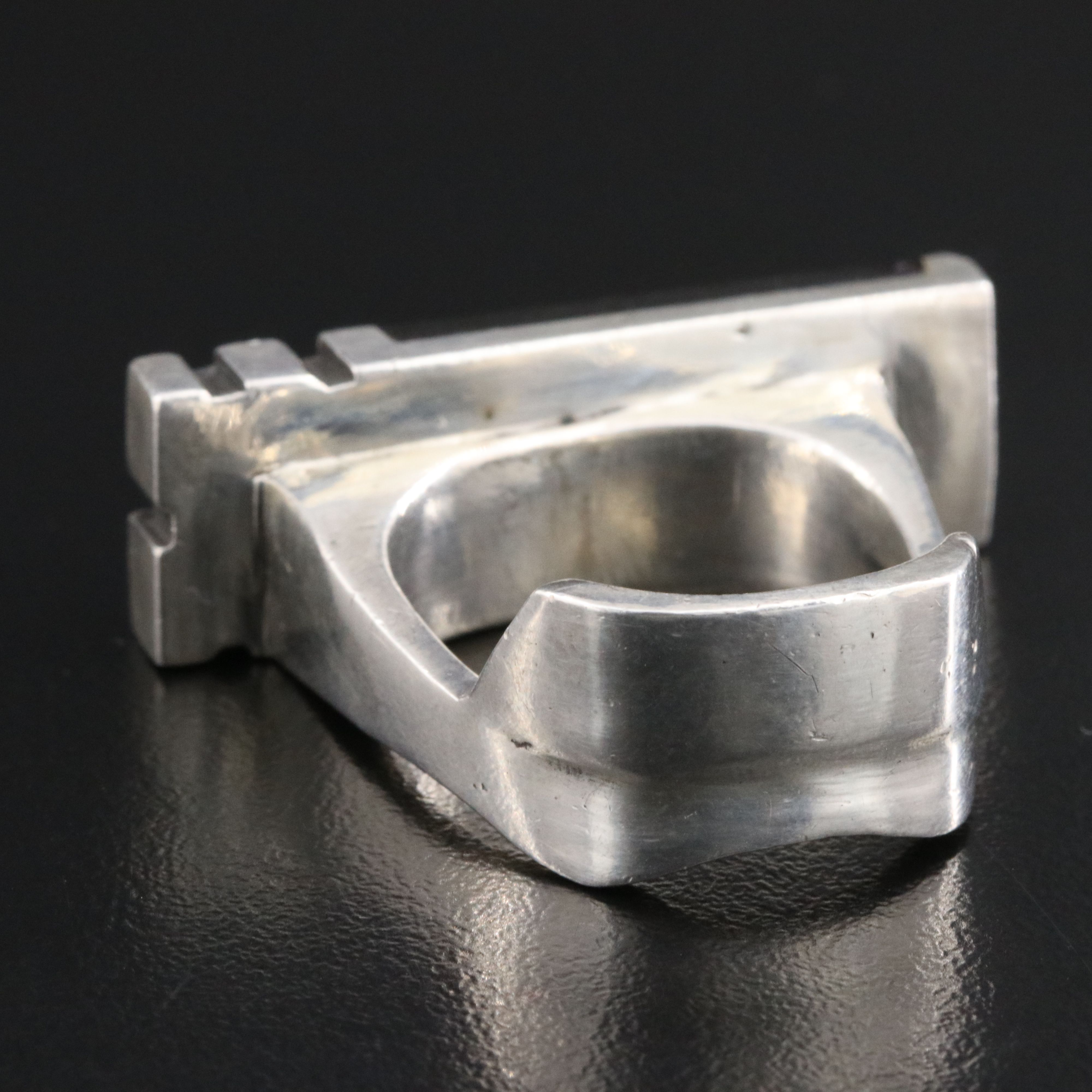 Signed Sterling and Wood Inlay Bar Ring